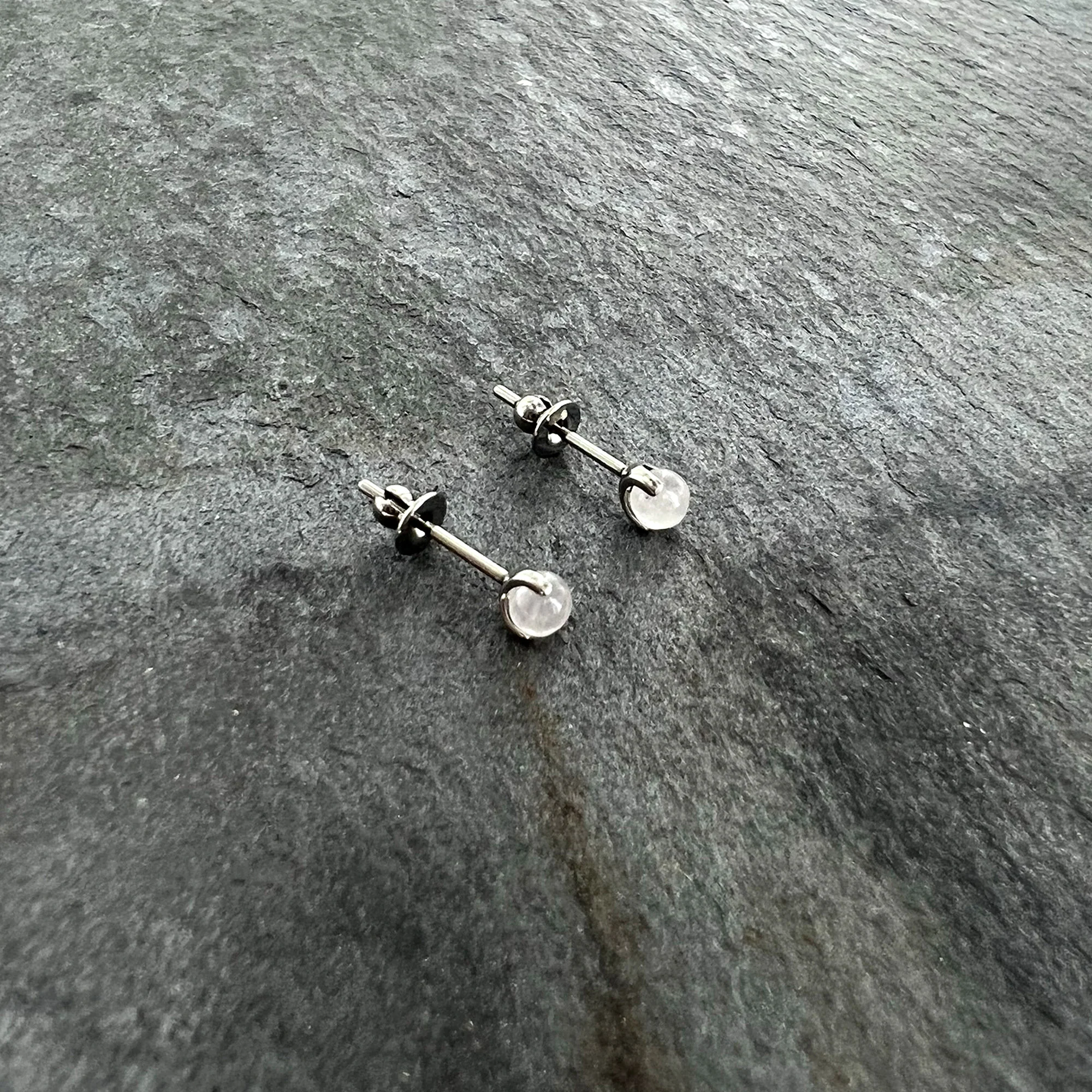 3.5mm Light Rose Quartz Stone Implant Grade Titanium Stud Earrings - Image 7