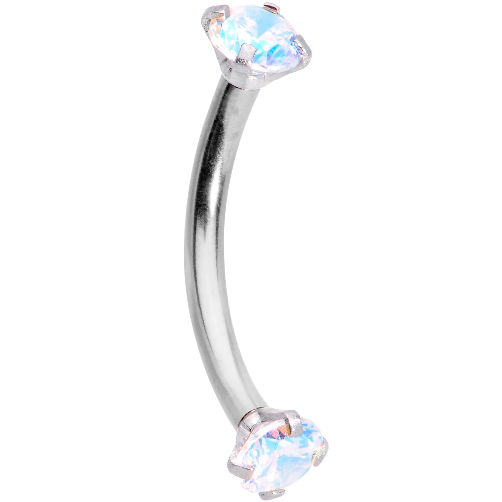 3/8 Clear Gem Anodized Curved Eyebrow Ring Set of 3 - Image 5