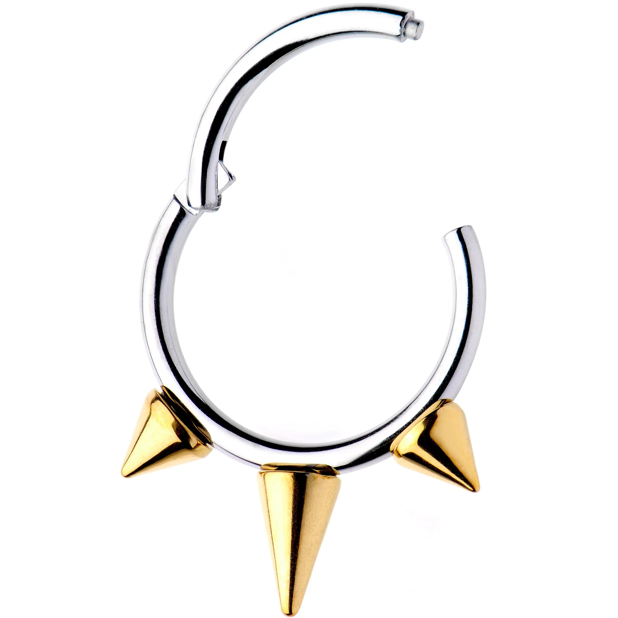 16G 3/8 Gold Tone Spike Punk Hinged Segment Ring - Image 2
