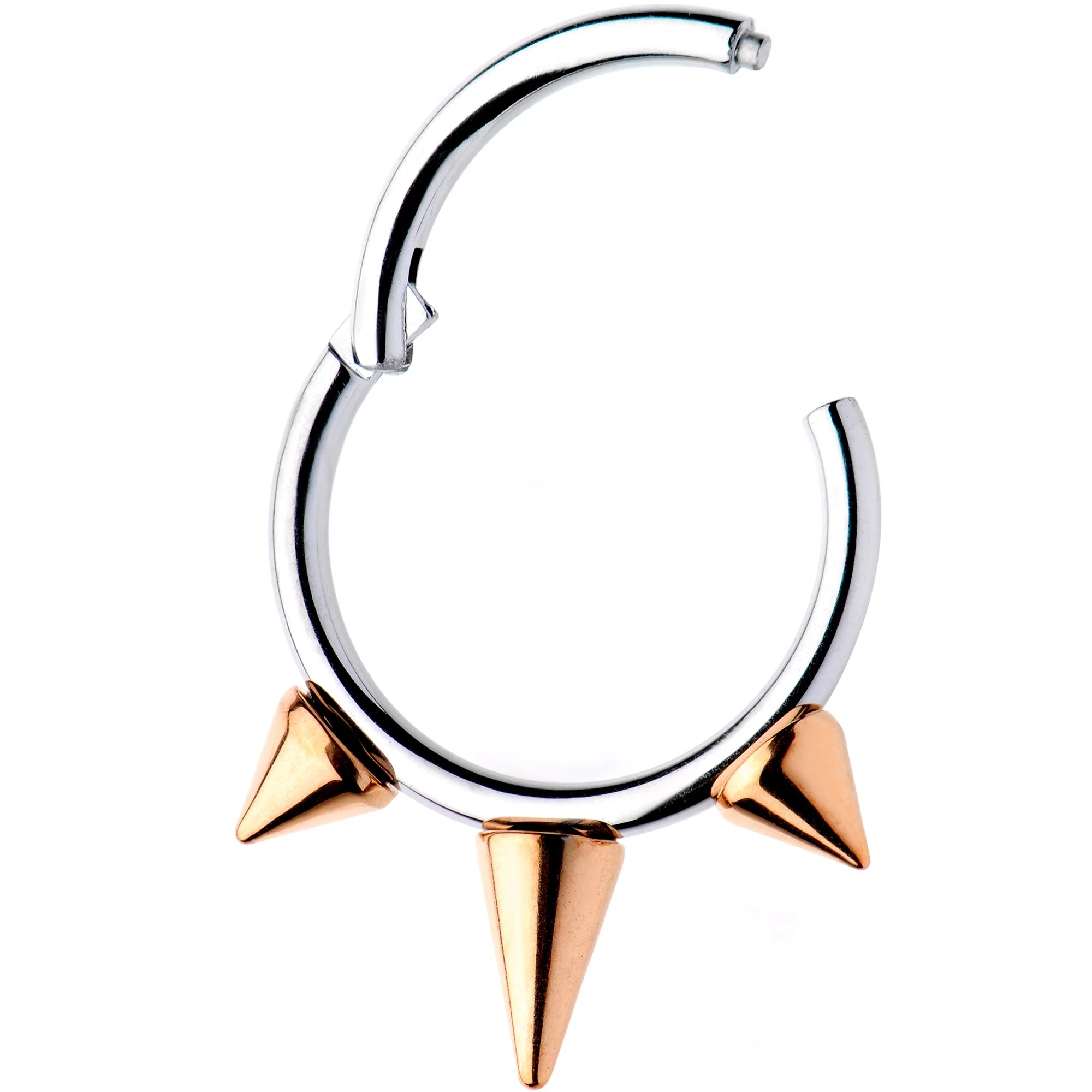 16G 3/8 Rose Gold Tone Spike Punk Hinged Segment Ring - Image 2