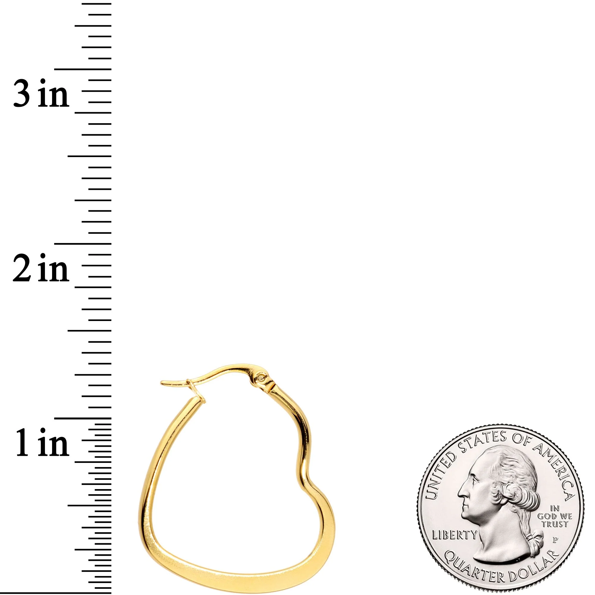 30mm Gold Tone PVD Stainless Steel Heart Hoop Earrings - Image 2