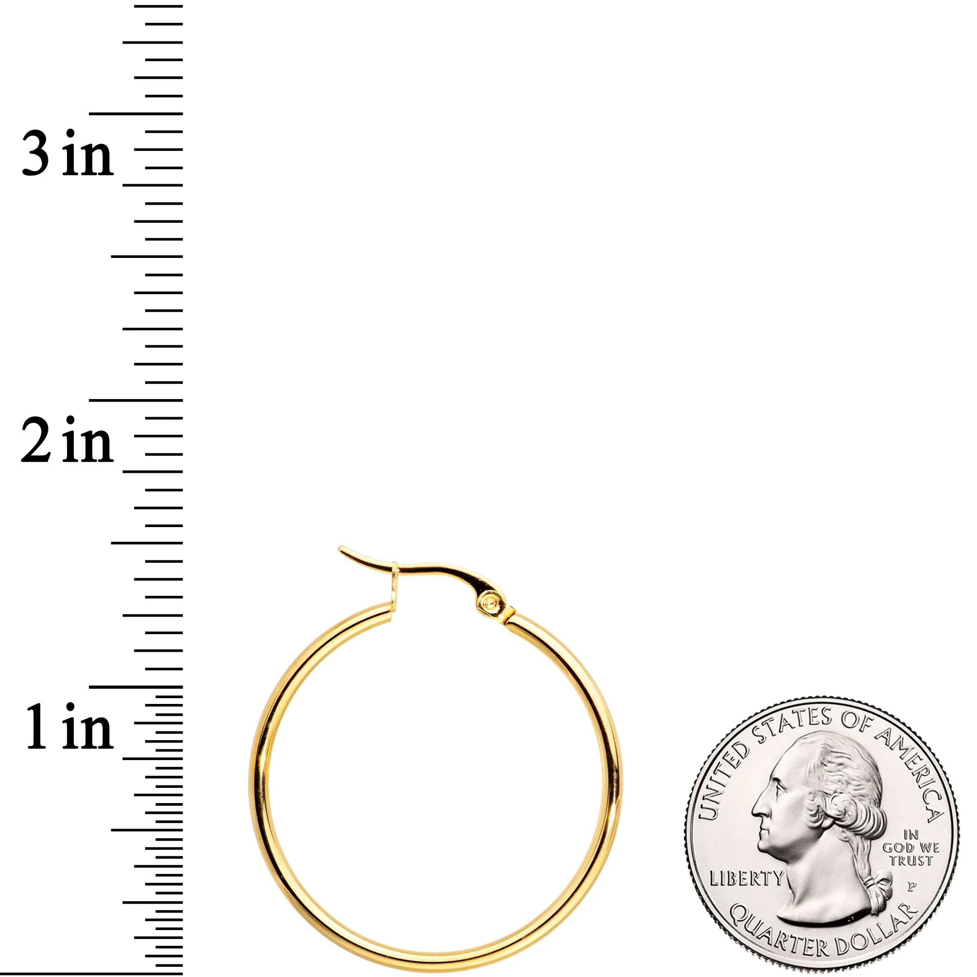 30mm Gold Tone PVD Stainless Steel Hoop Earrings - Image 2