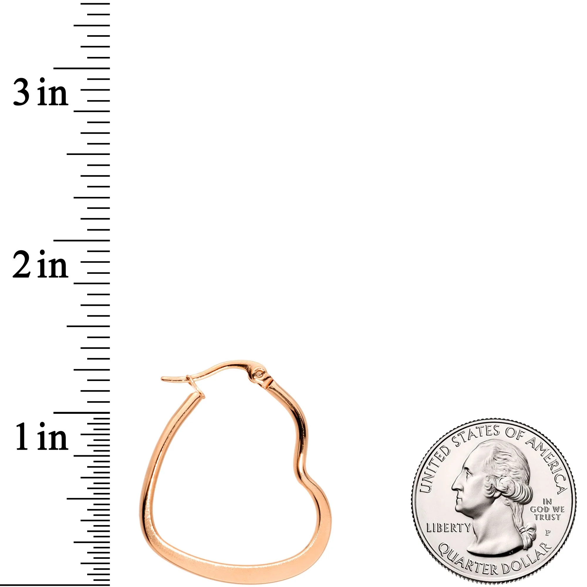 30mm Rose Gold Tone PVD Stainless Steel Heart Hoop Earrings - Image 2