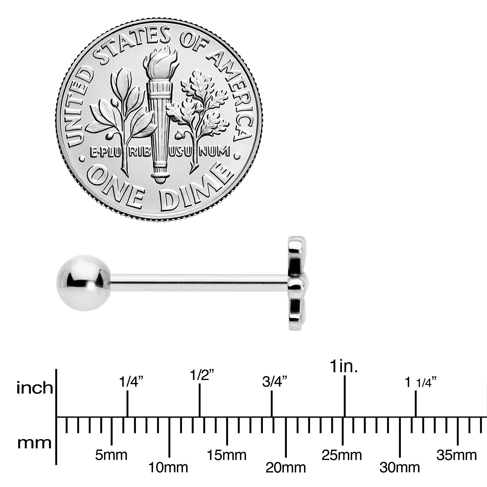 316L Surgical Steel Loopy Hippie Flower End Barbell Tongue Ring - Image 4