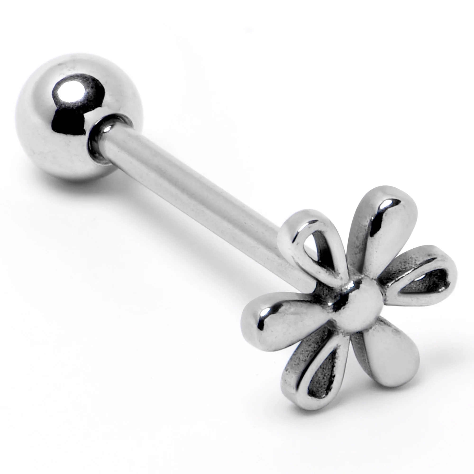 316L Surgical Steel Loopy Hippie Flower End Barbell Tongue Ring - Image 5