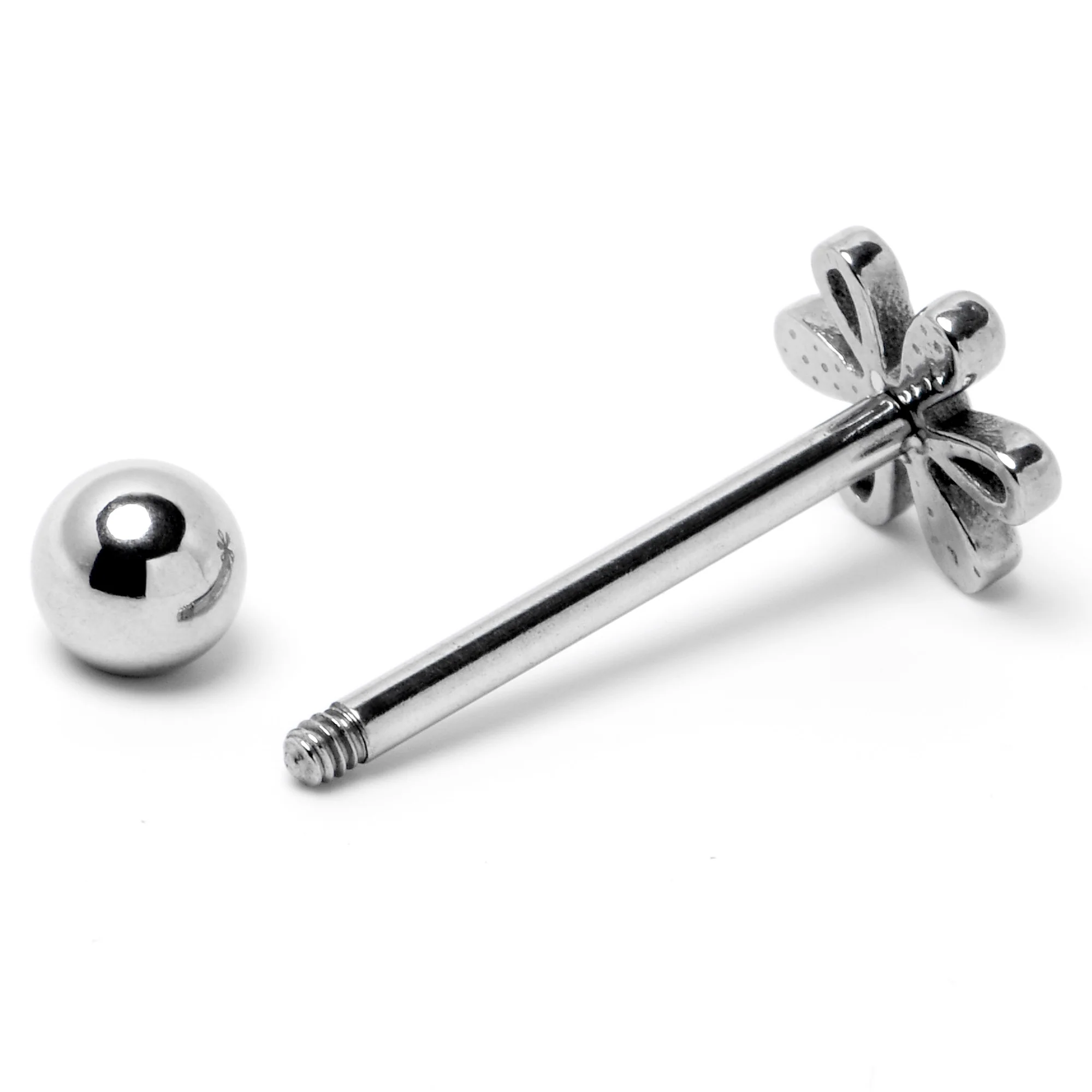 316L Surgical Steel Loopy Hippie Flower End Barbell Tongue Ring - Image 6