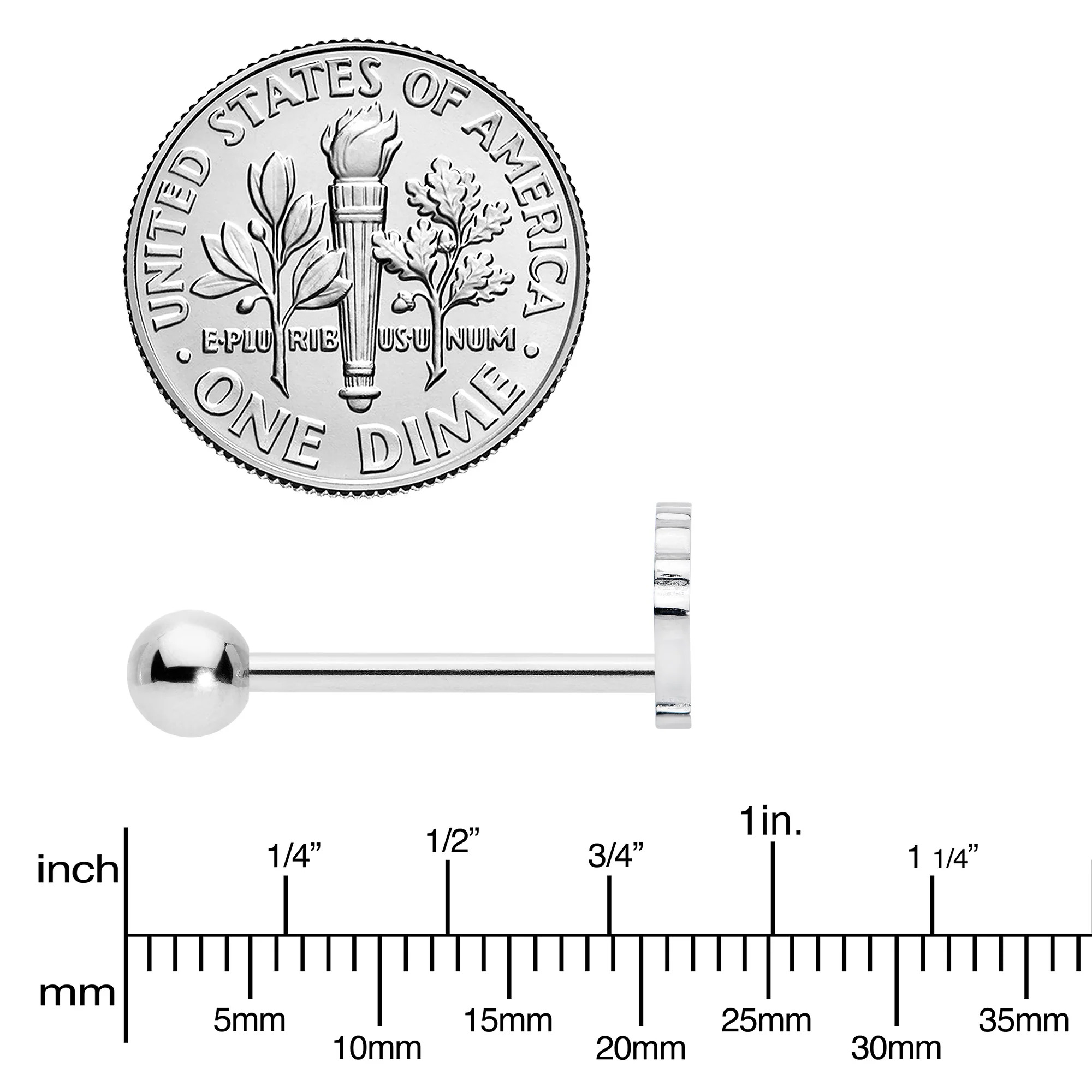 316L Surgical Steel Scalloped Sea Shell Barbell Tongue Ring - Image 4