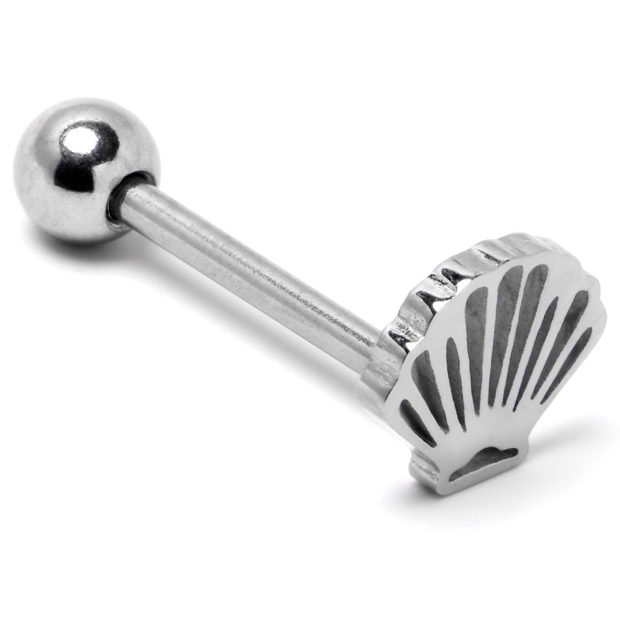 316L Surgical Steel Scalloped Sea Shell Barbell Tongue Ring - Image 5