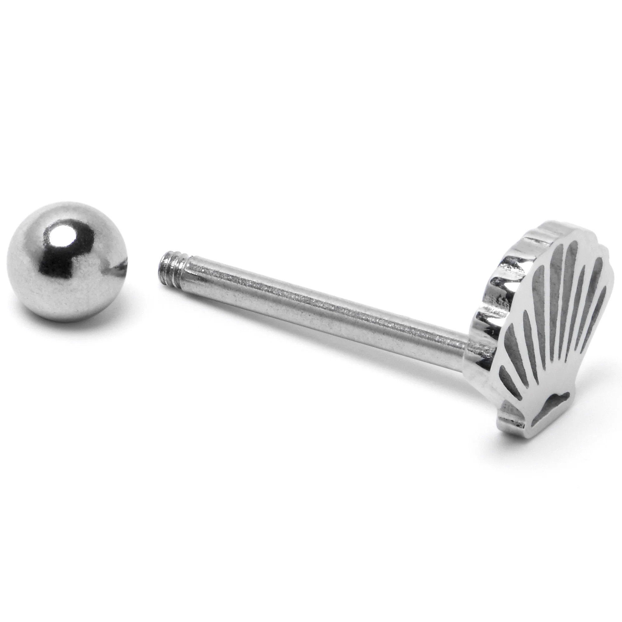 316L Surgical Steel Scalloped Sea Shell Barbell Tongue Ring - Image 6