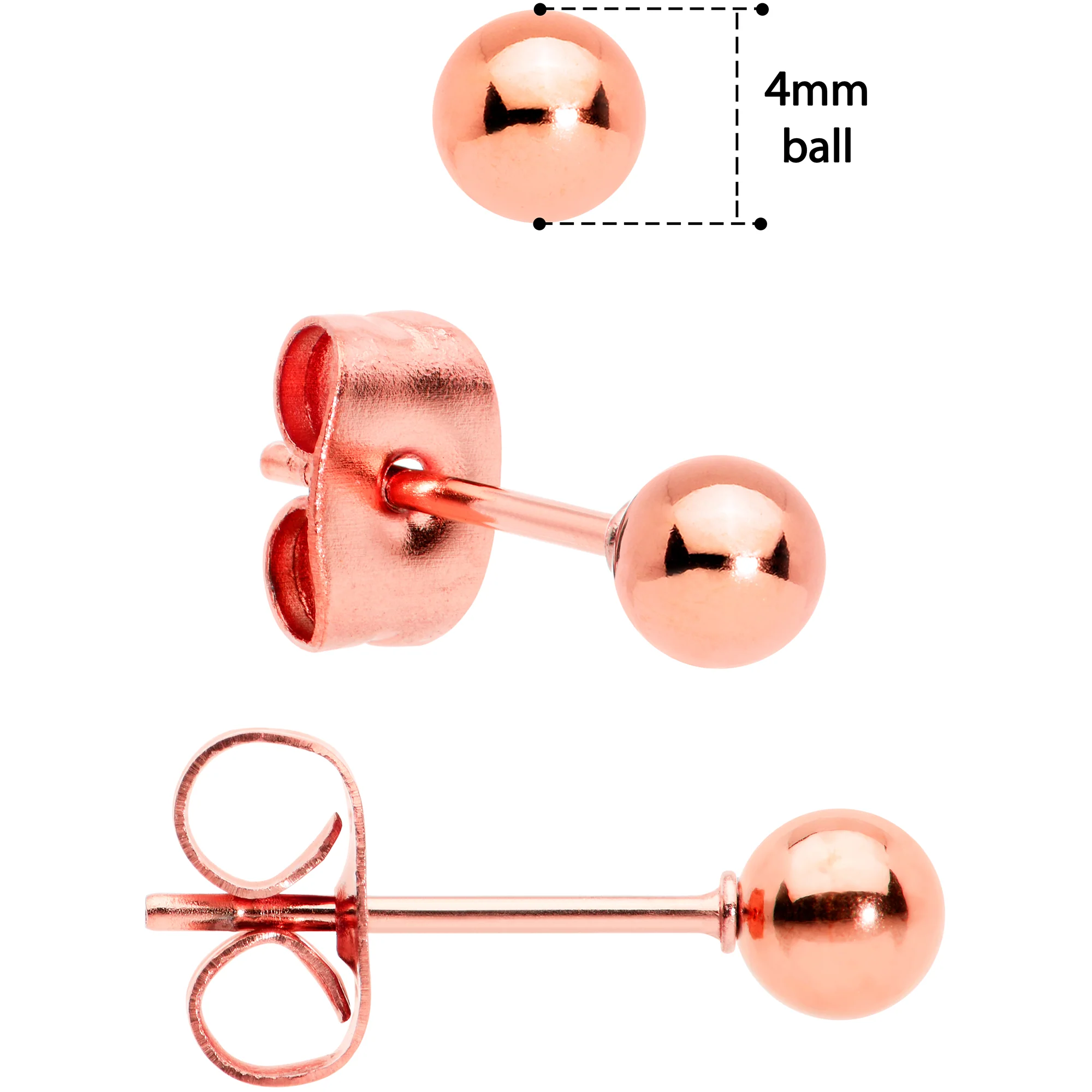 3mm 4mm 5mm Ball Rose Gold Tone Stainless Steel Stud Earrings 3 Pack - Image 3