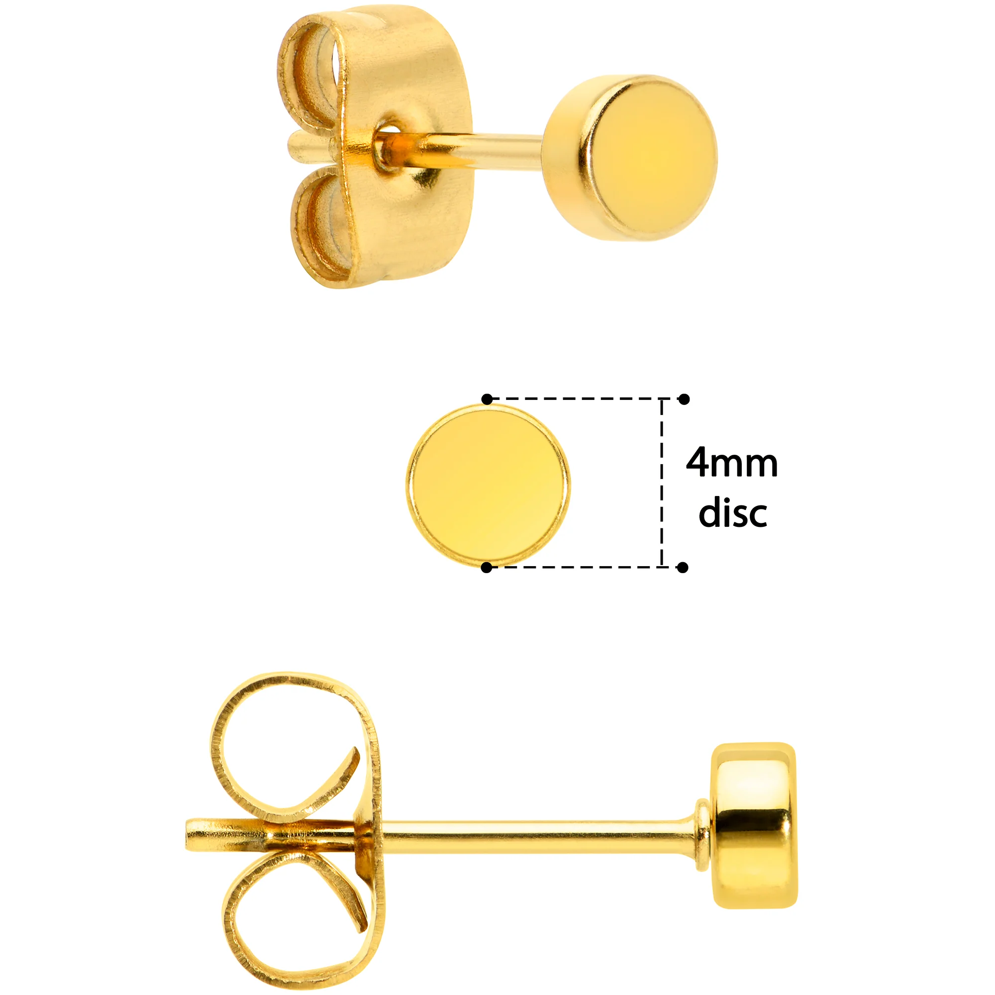 3mm 4mm 5mm Circle Gold Tone 316L Stainless Steel Stud Earrings 3 Pack - Image 3