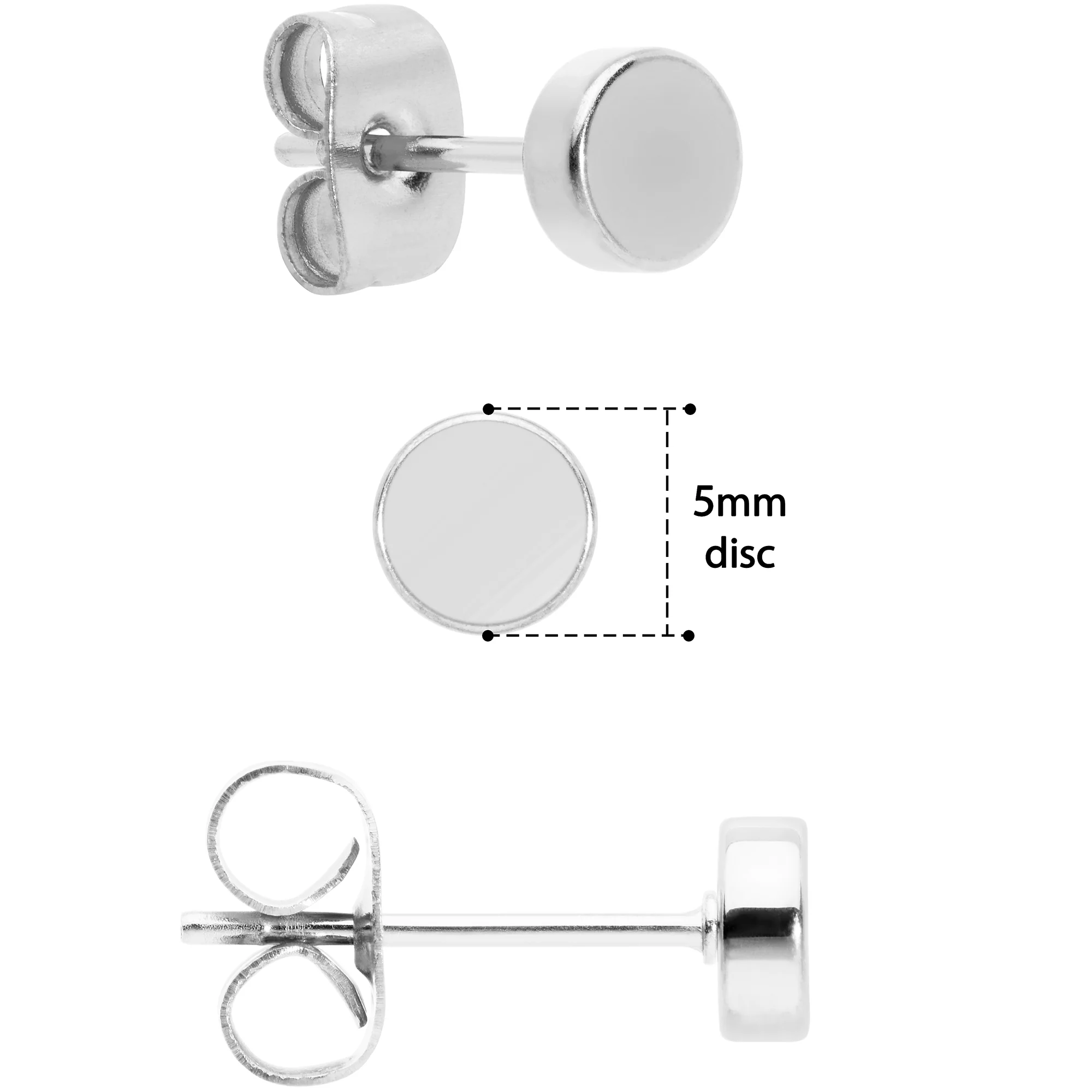 3mm 4mm 5mm Circle 316L Stainless Steel Stud Earrings 3 Pack - Image 2