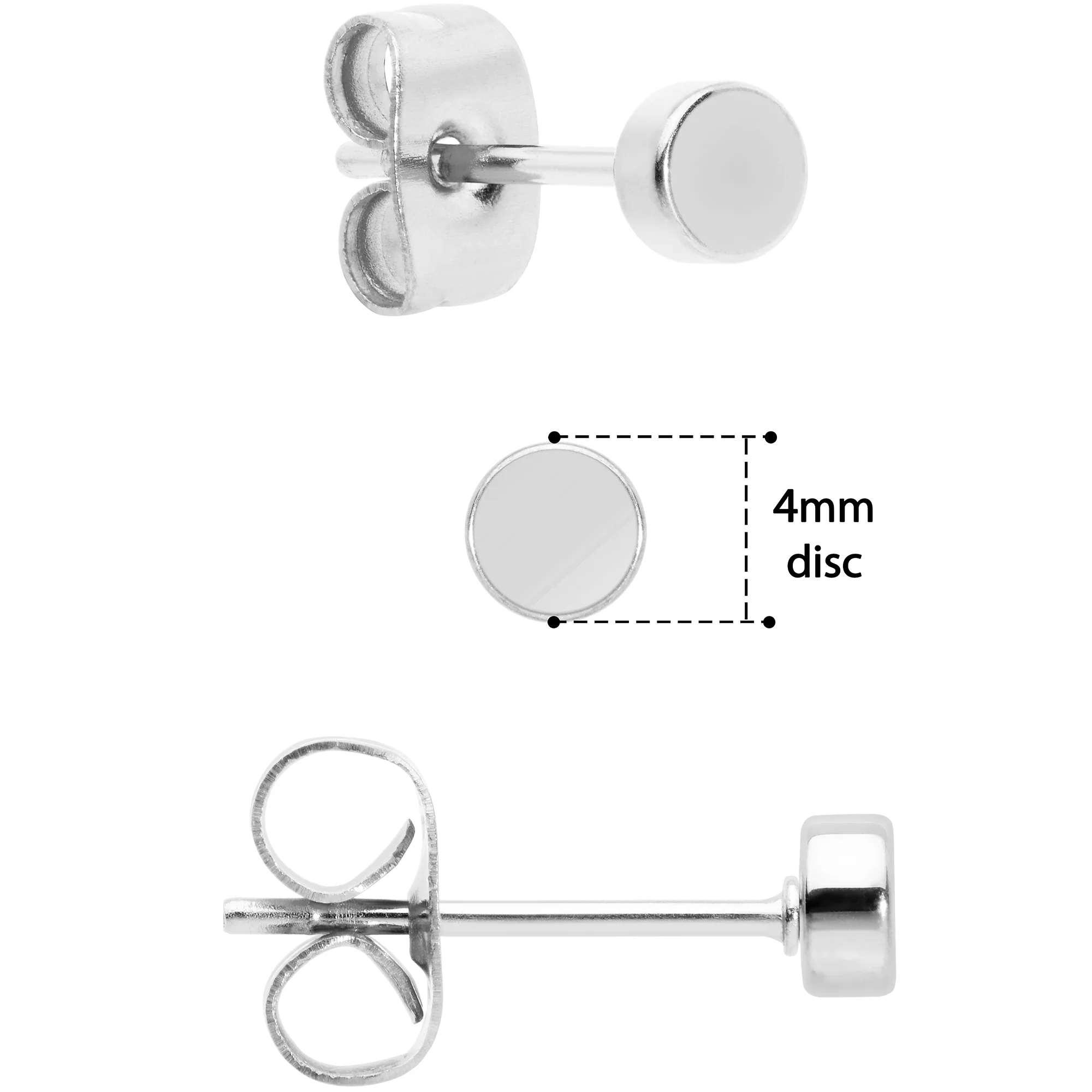3mm 4mm 5mm Circle 316L Stainless Steel Stud Earrings 3 Pack - Image 3