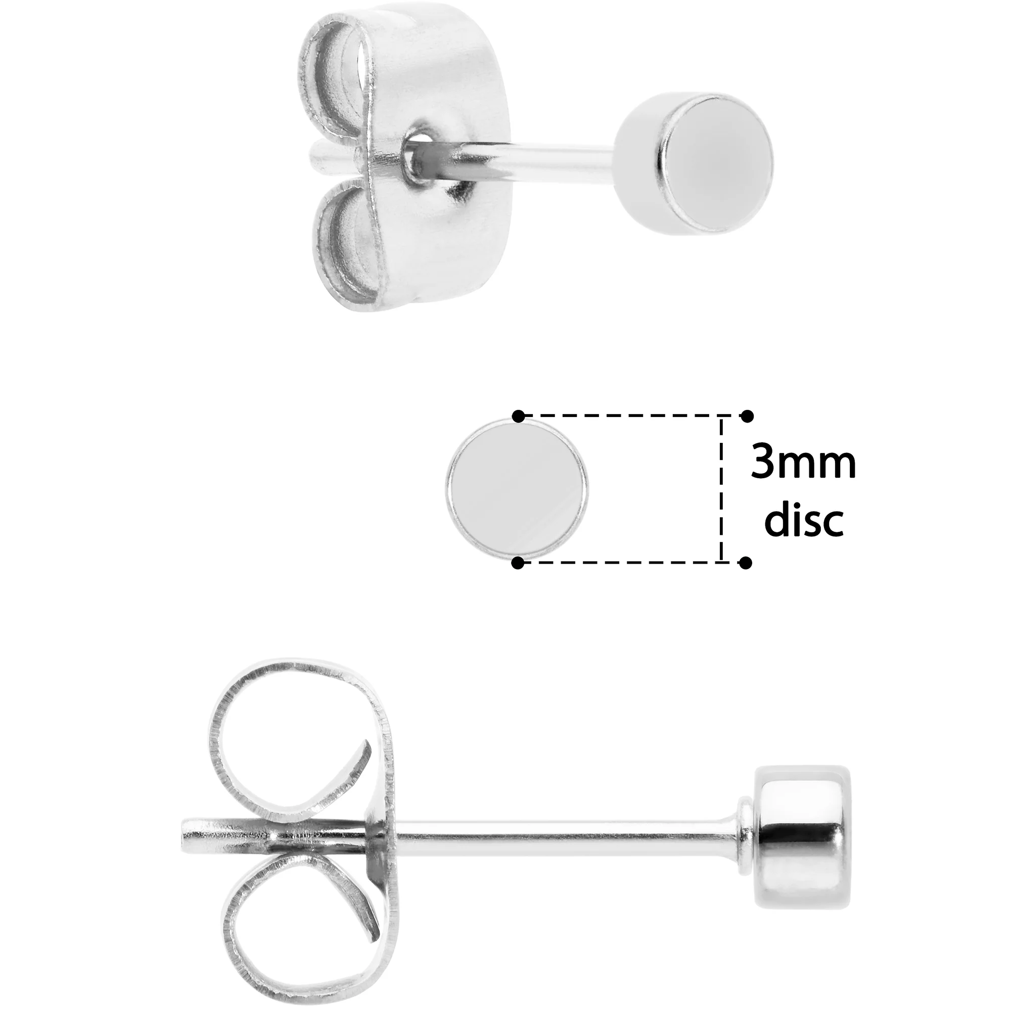 3mm 4mm 5mm Circle 316L Stainless Steel Stud Earrings 3 Pack - Image 4