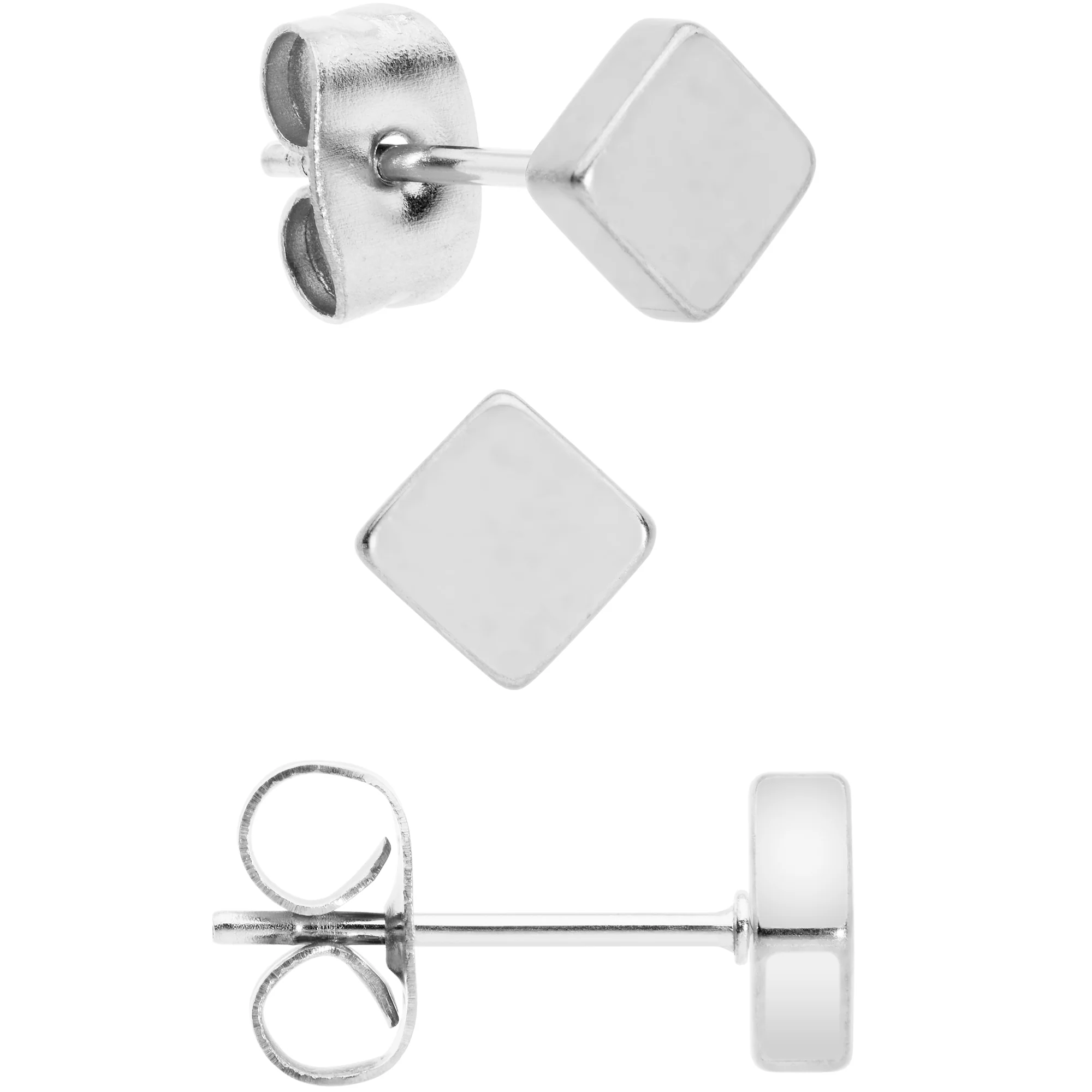 3mm 4mm 5mm Square 316L Stainless Steel Stud Earrings 3 Pack - Image 2