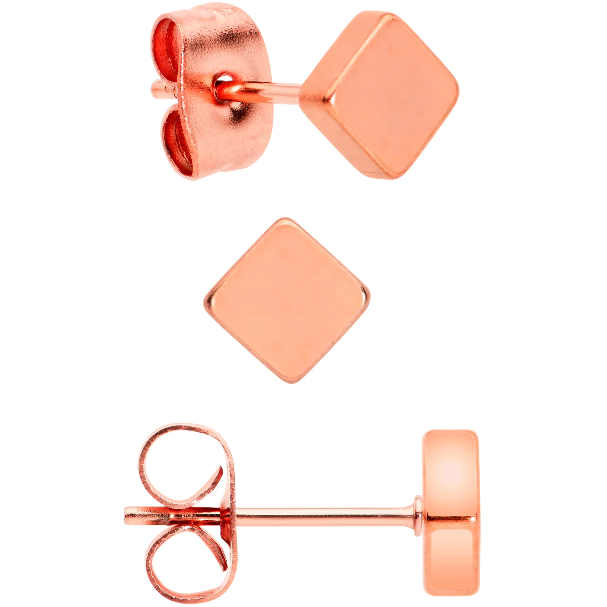 3mm 4mm 5mm Square Rosy Hue 316L Stainless Steel Stud Earrings 3 Pack - Image 2