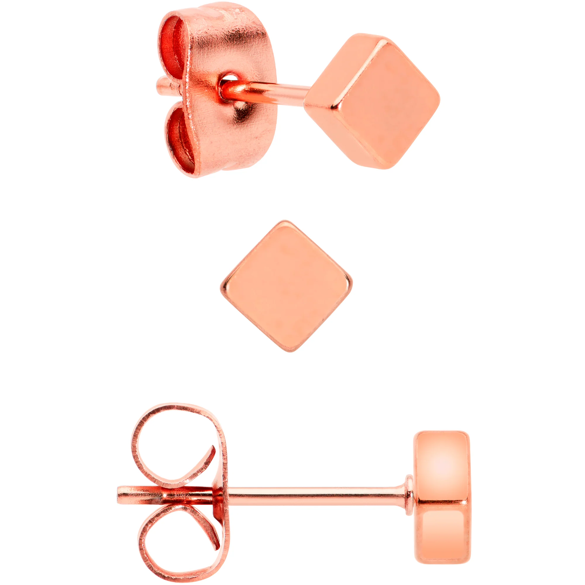 3mm 4mm 5mm Square Rosy Hue 316L Stainless Steel Stud Earrings 3 Pack - Image 3