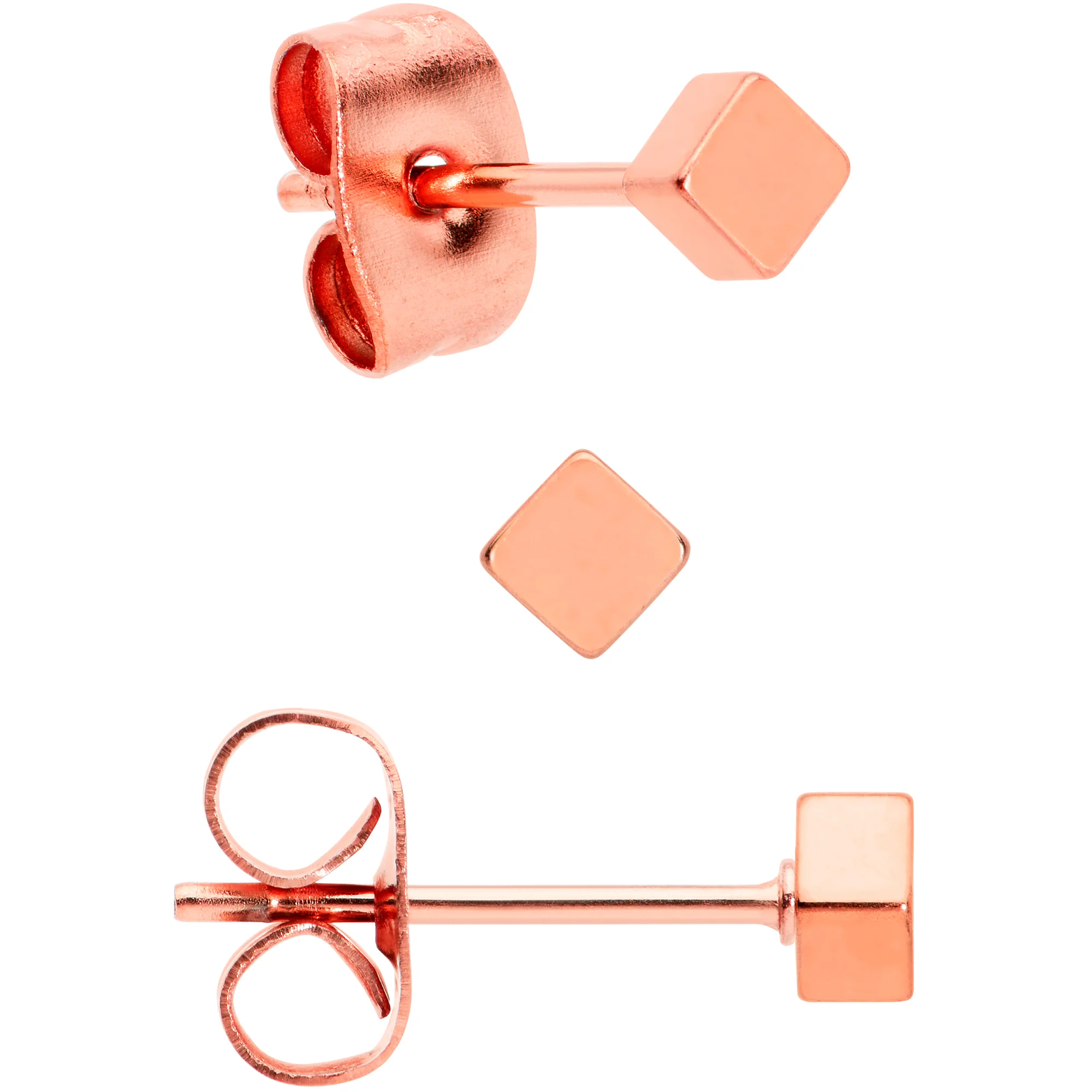 3mm 4mm 5mm Square Rosy Hue 316L Stainless Steel Stud Earrings 3 Pack - Image 4