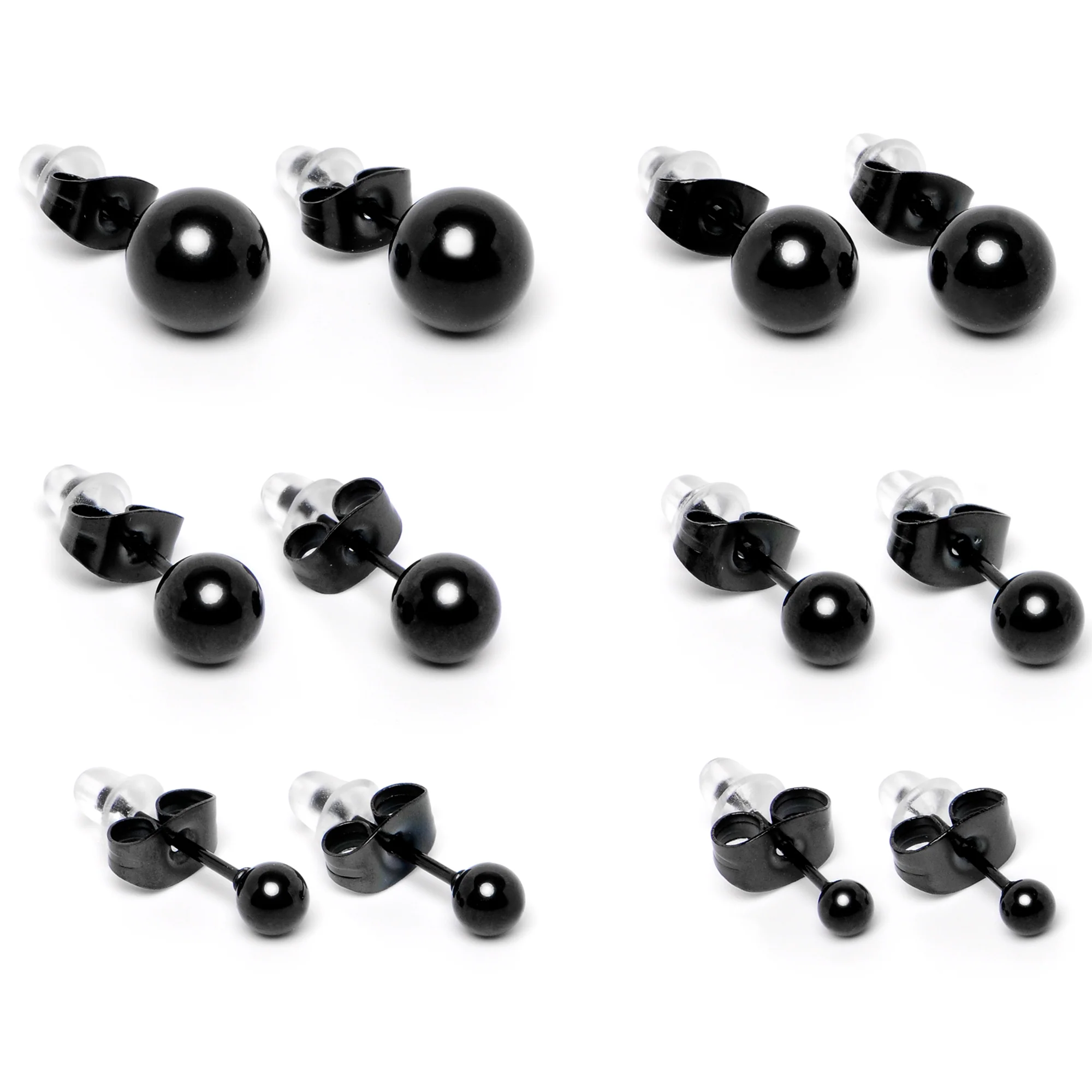3mm-8mm Ball Stud Black 316L Stainless Steel Earrings 6 Pack - Image 5