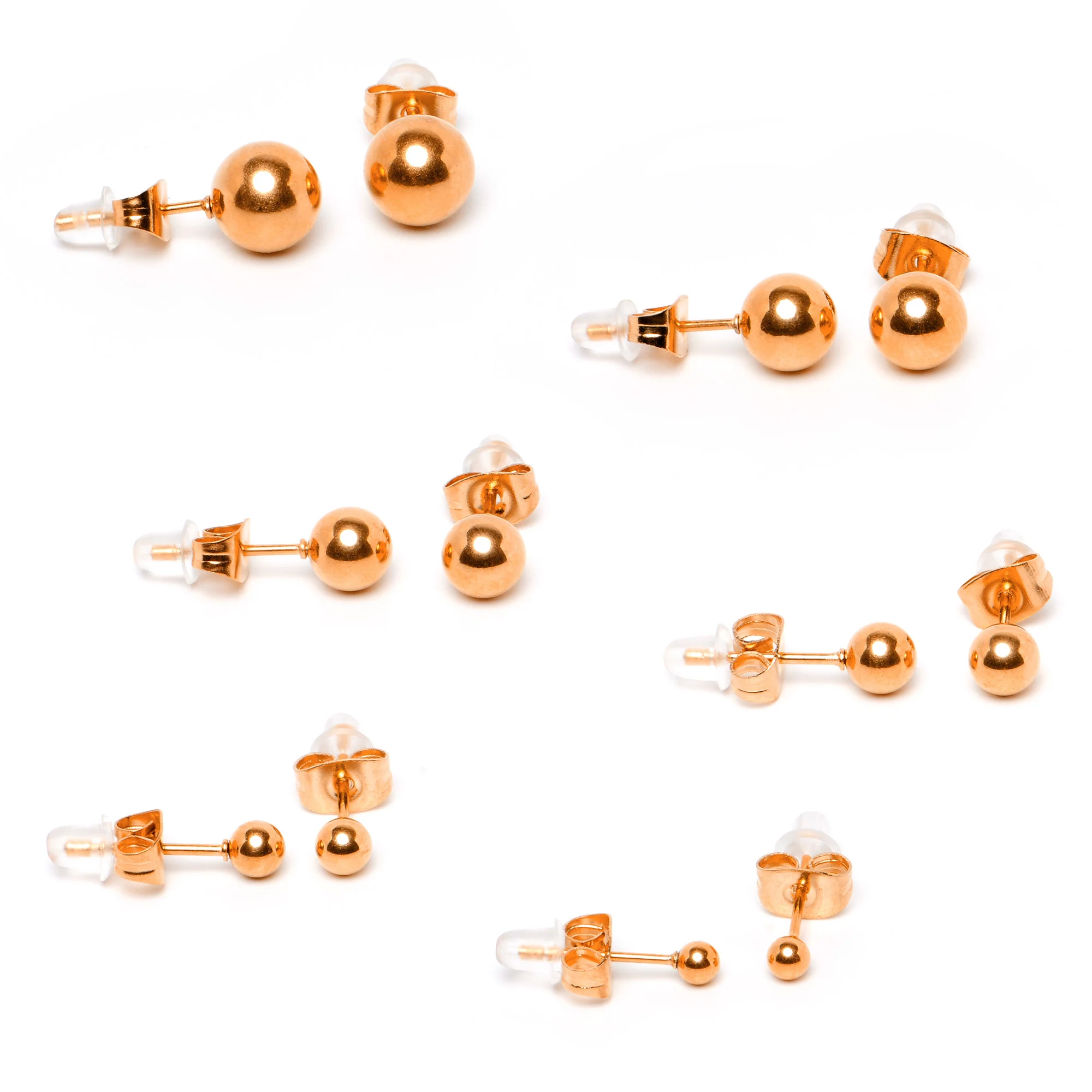 3mm-8mm Ball Stud Rose Gold Tone 316L Stainless Steel Earrings 6 Pack - Image 6