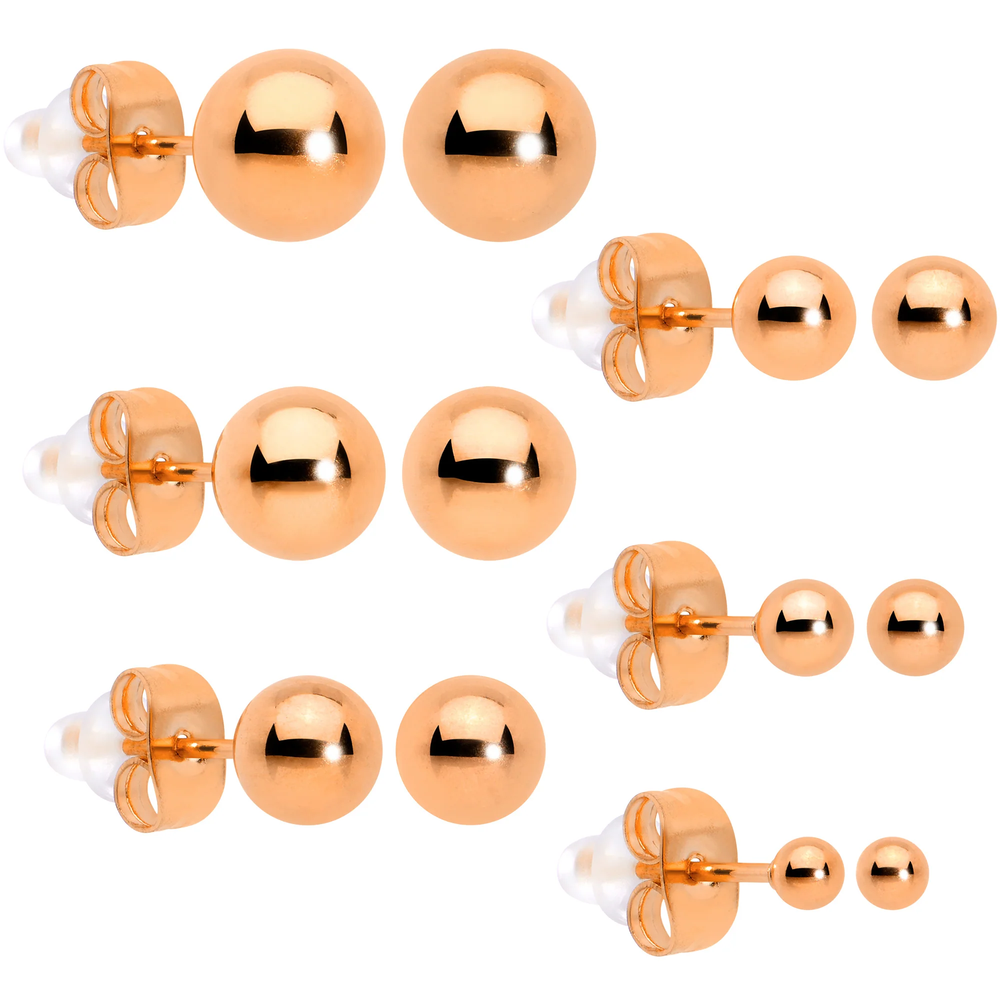 3mm-8mm Ball Stud Rose Gold Tone 316L Stainless Steel Earrings 6 Pack - Image 7