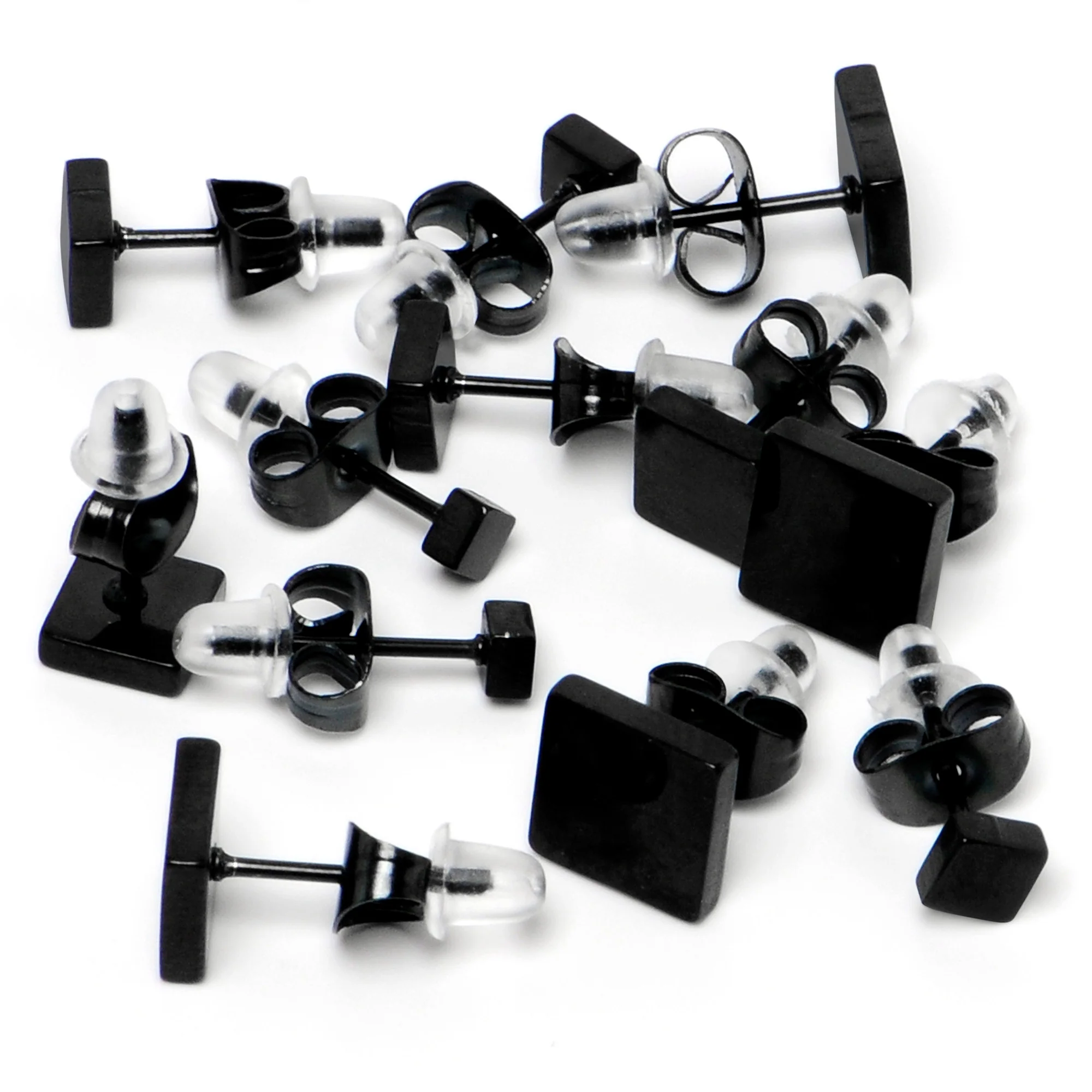 3mm-8mm Square Stud Black 316L Stainless Steel Earrings 6 Pack - Image 2