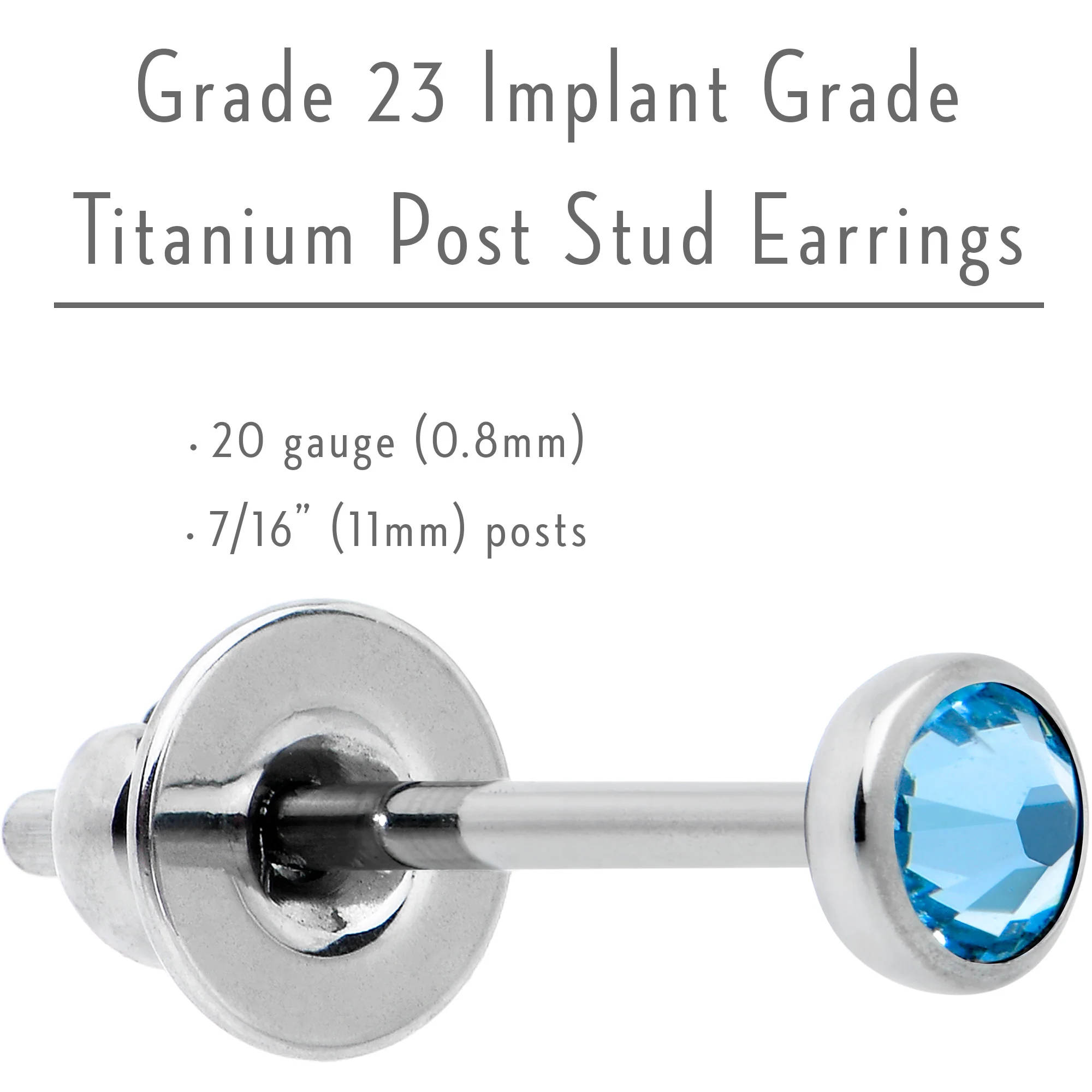 3mm Blue Crystal Implant Grade Titanium Stud Earrings - Image 6