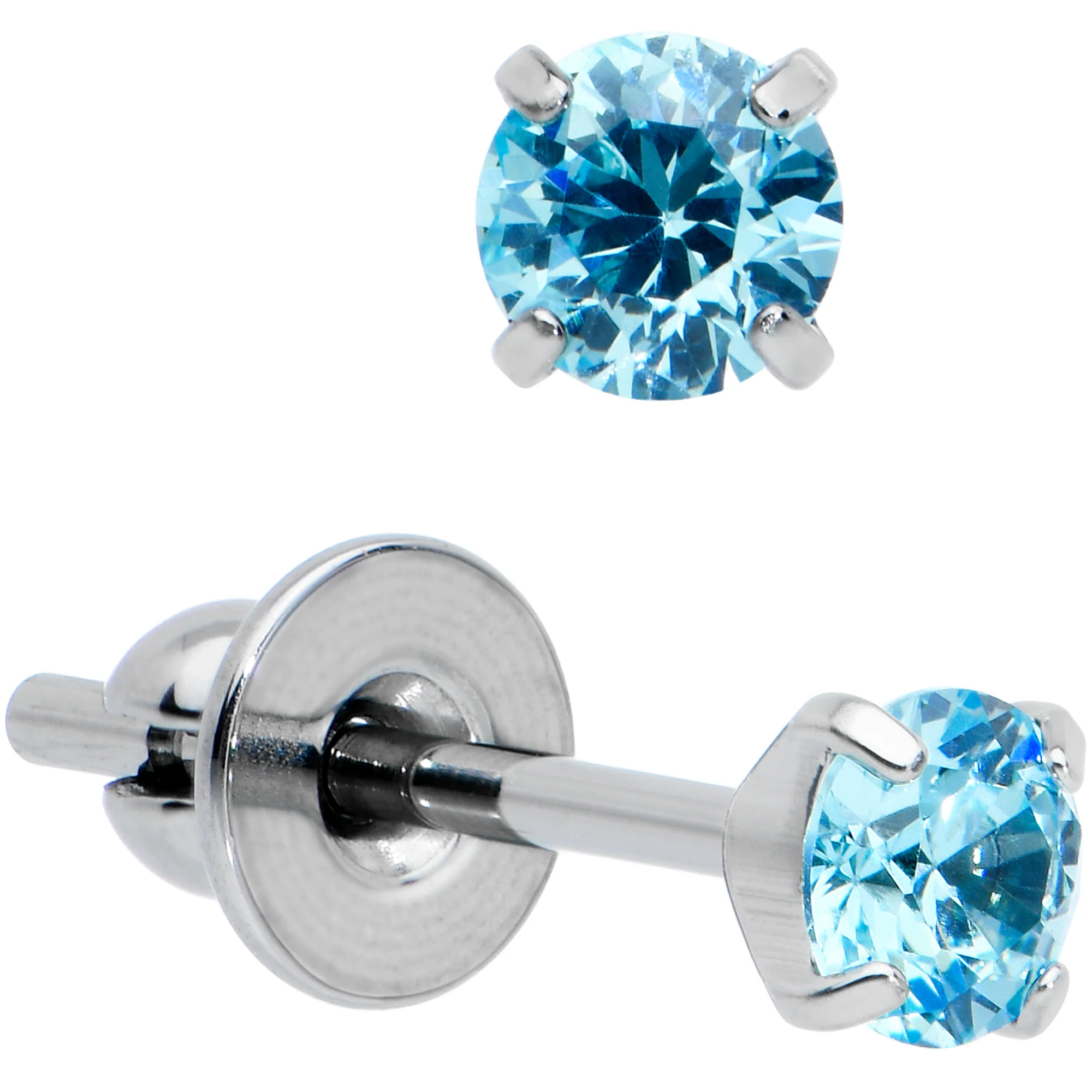 3mm Blue CZ Gem Implant Grade Titanium Stud Earrings - Image 2