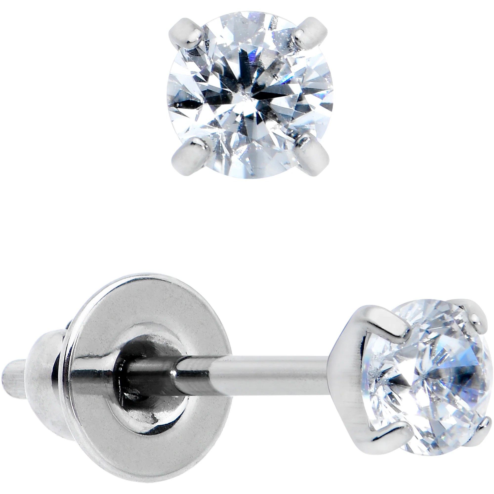 3mm Clear CZ Gem Implant Grade Titanium Stud Earrings - Image 2