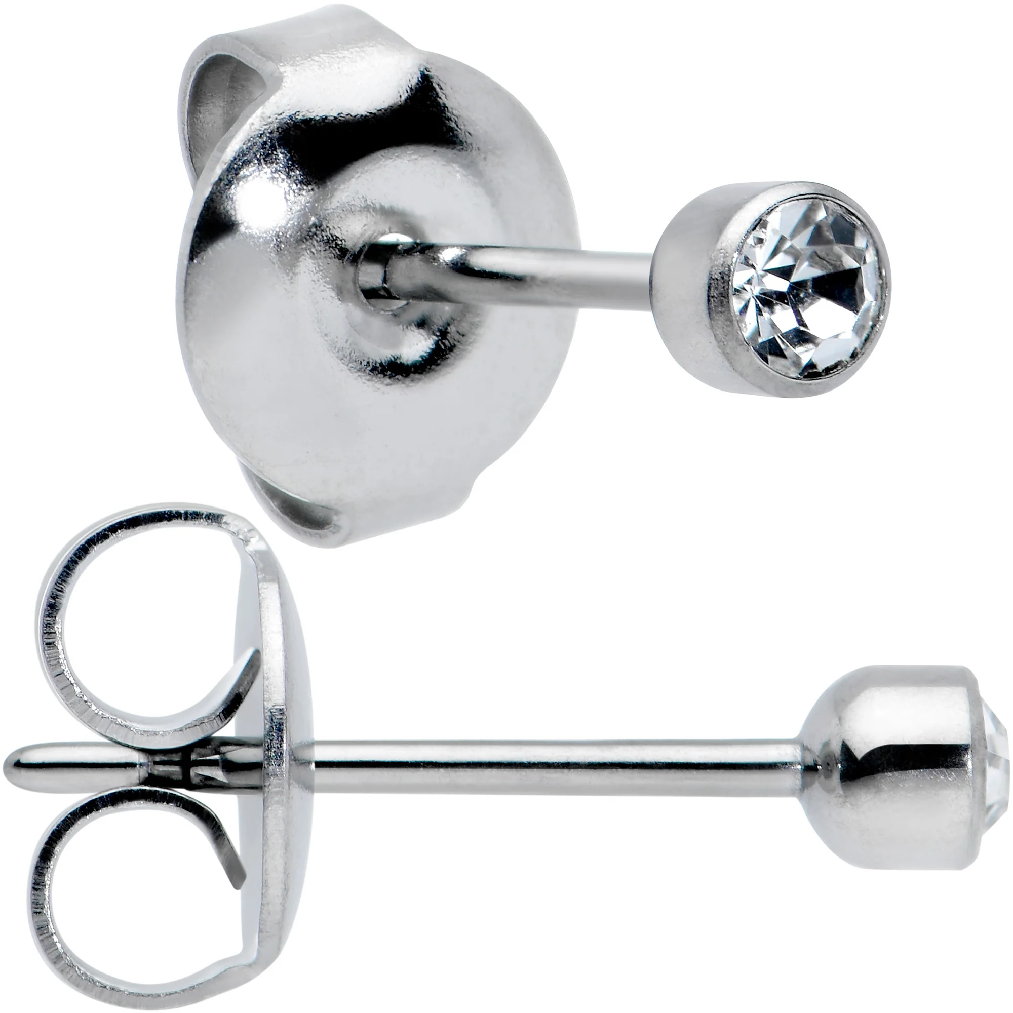 3mm Cubic Zirconia Bezel G23 Titanium Post Stud Earrings - Image 2