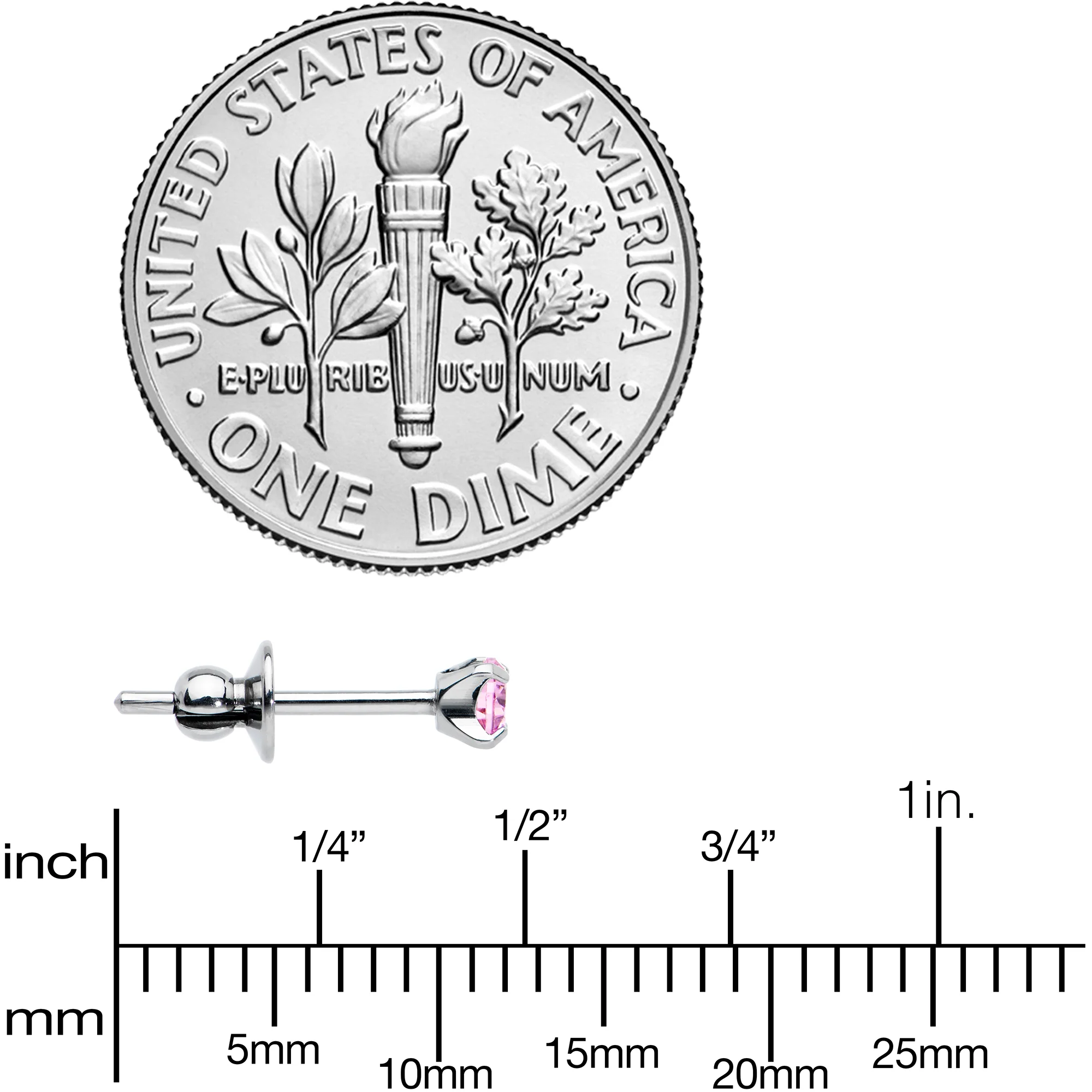3mm Pink CZ Gem Implant Grade Titanium Stud Earrings - Image 4