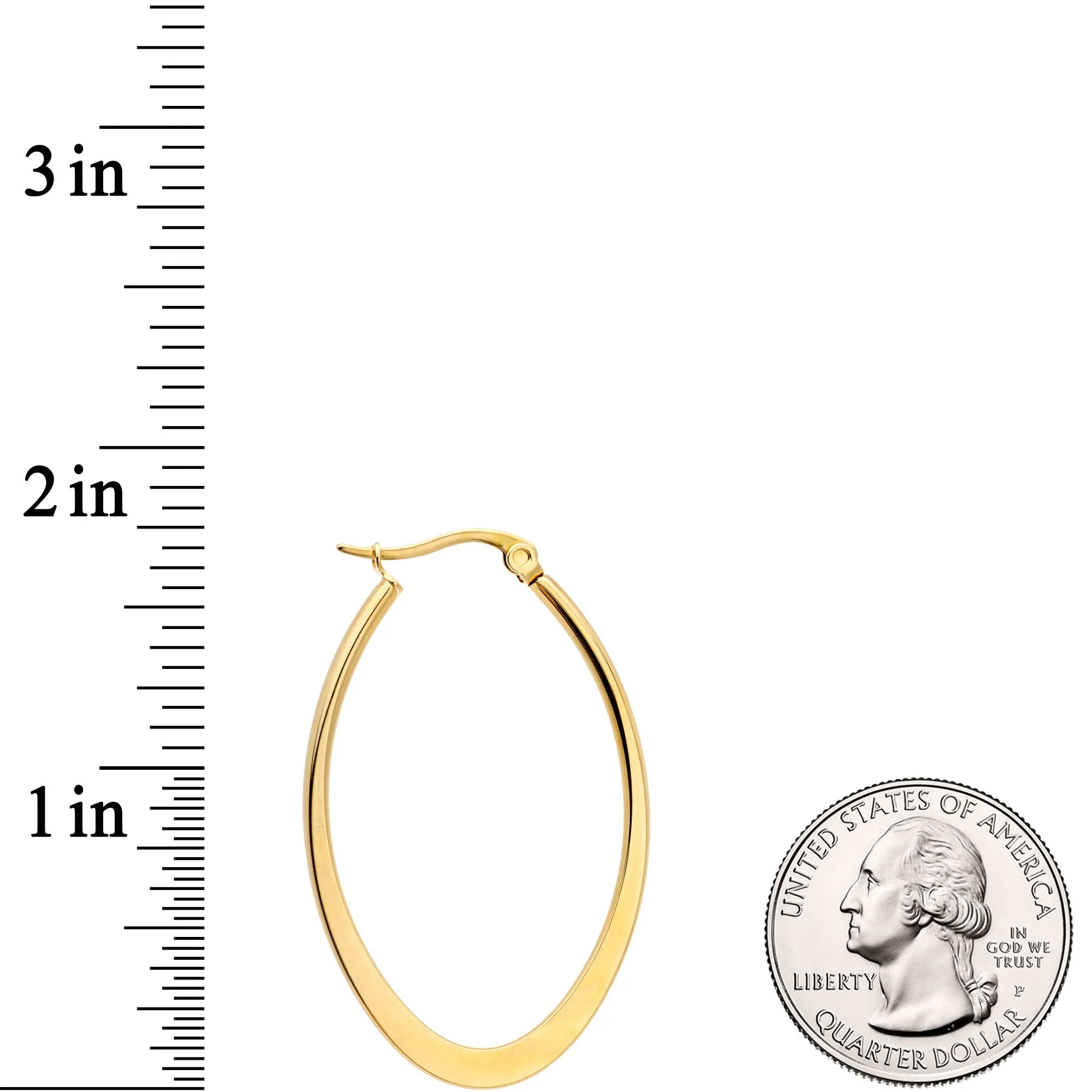 40mm Gold Tone PVD Stainless Steel Oval Hoop Earrings - Image 2