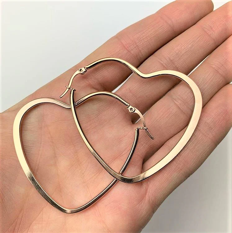 40mm Stainless Steel Heart Hoop Earrings - Image 2