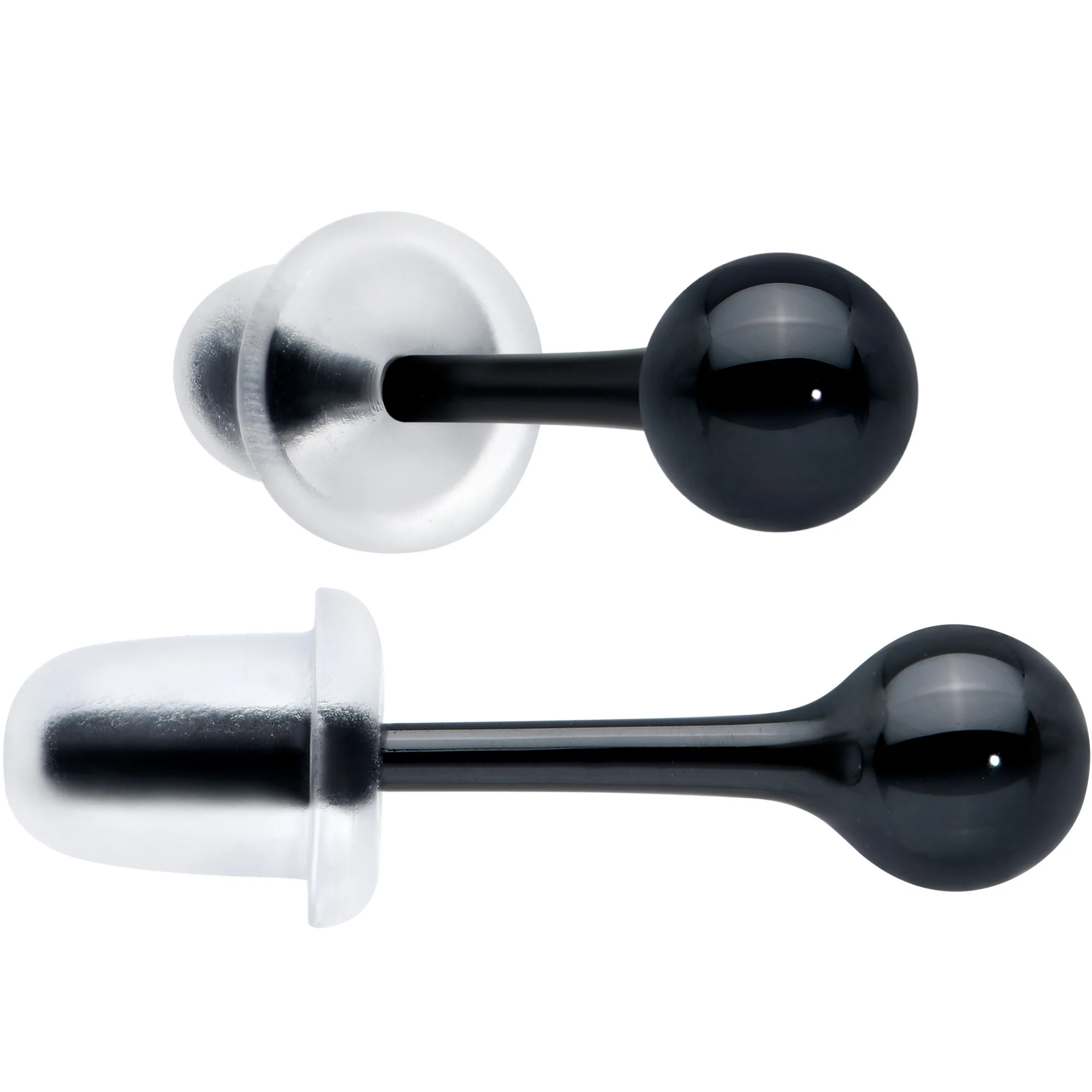 4mm Black Ceramic Ball Stud Earrings 18G - Image 2