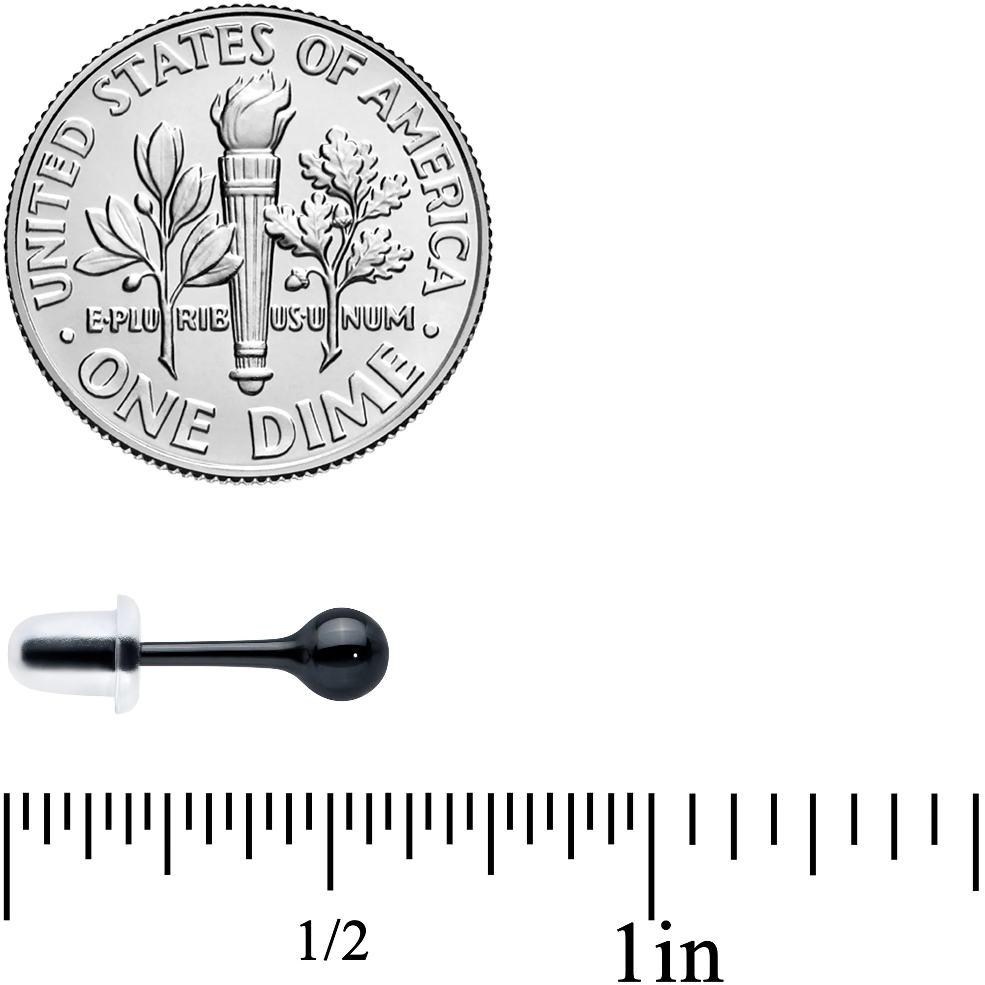 4mm Black Ceramic Ball Stud Earrings 18G - Image 3