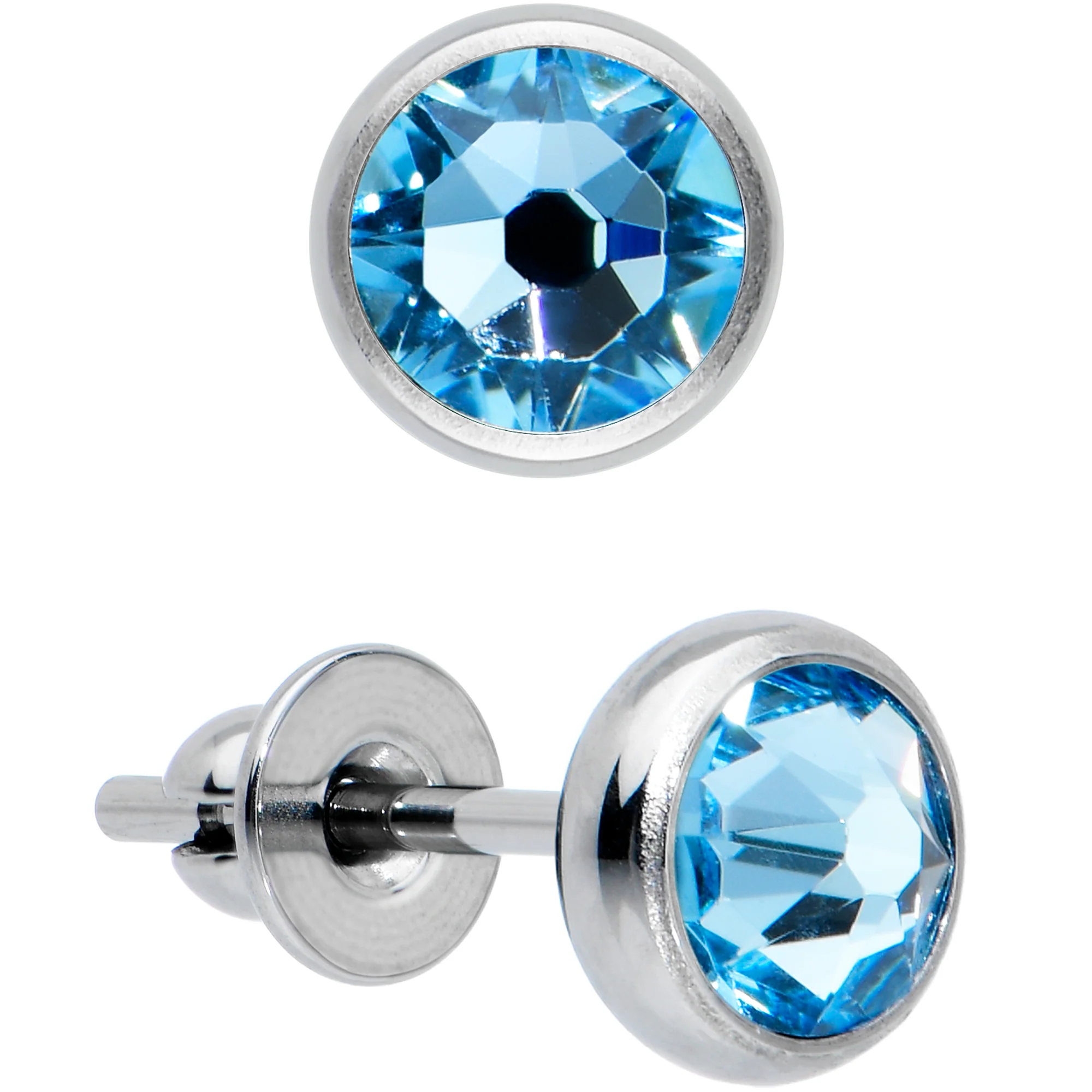 4mm Blue Crystal Implant Grade Titanium Stud Earrings - Image 2