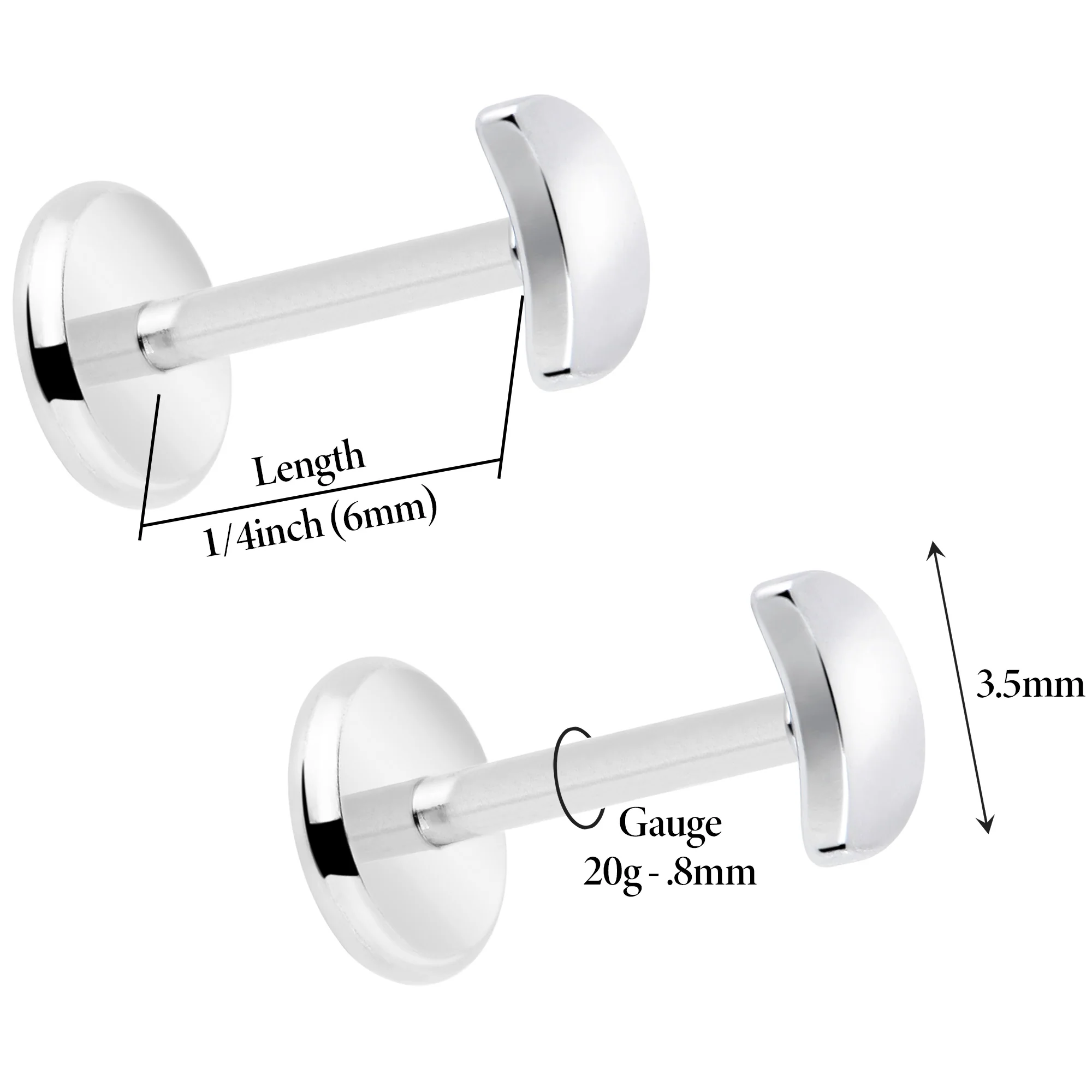 4mm Crescent Moon Flat Back Stud Earrings - 1 Pair - Image 3