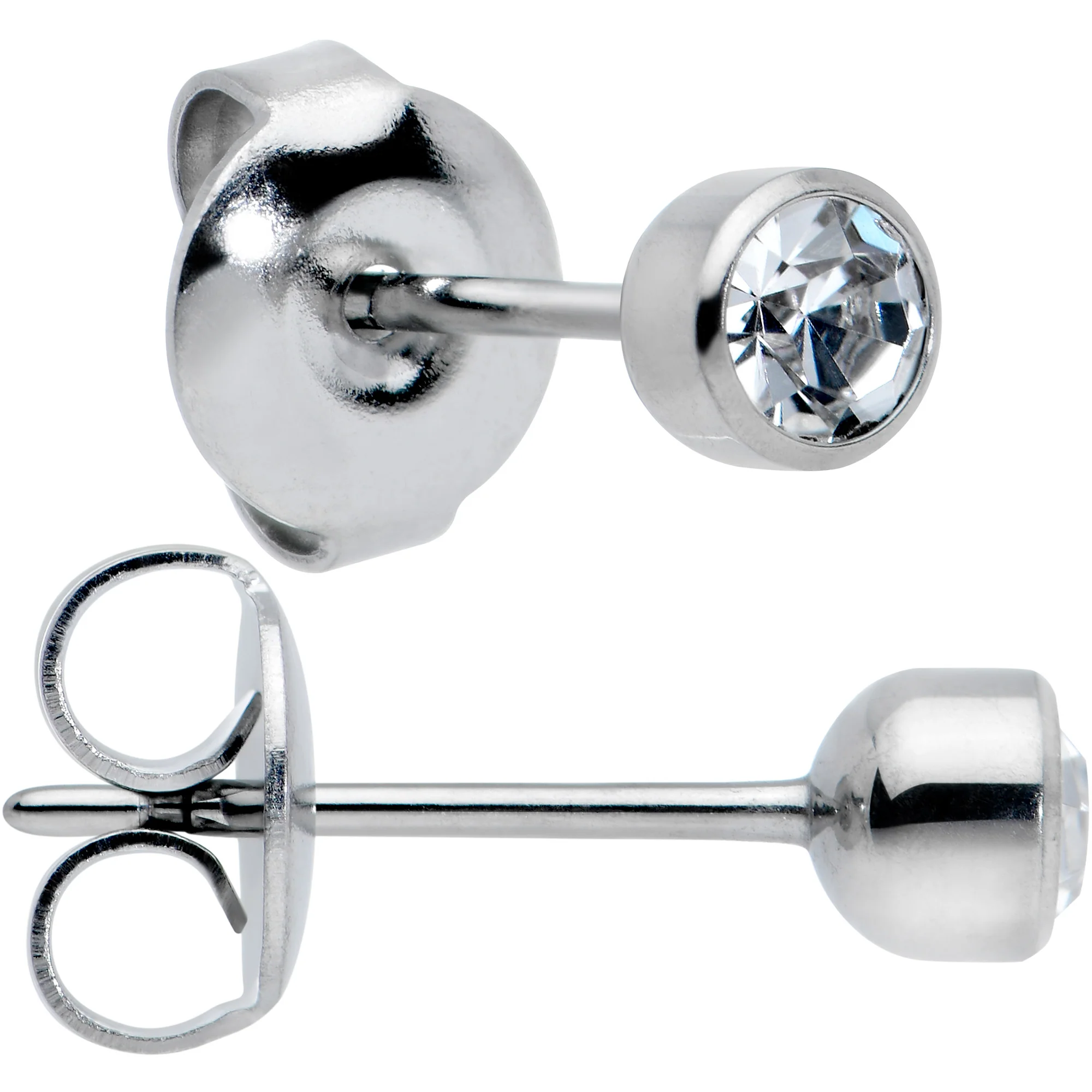 4mm Cubic Zirconia Bezel G23 Titanium Post Stud Earrings - Image 2
