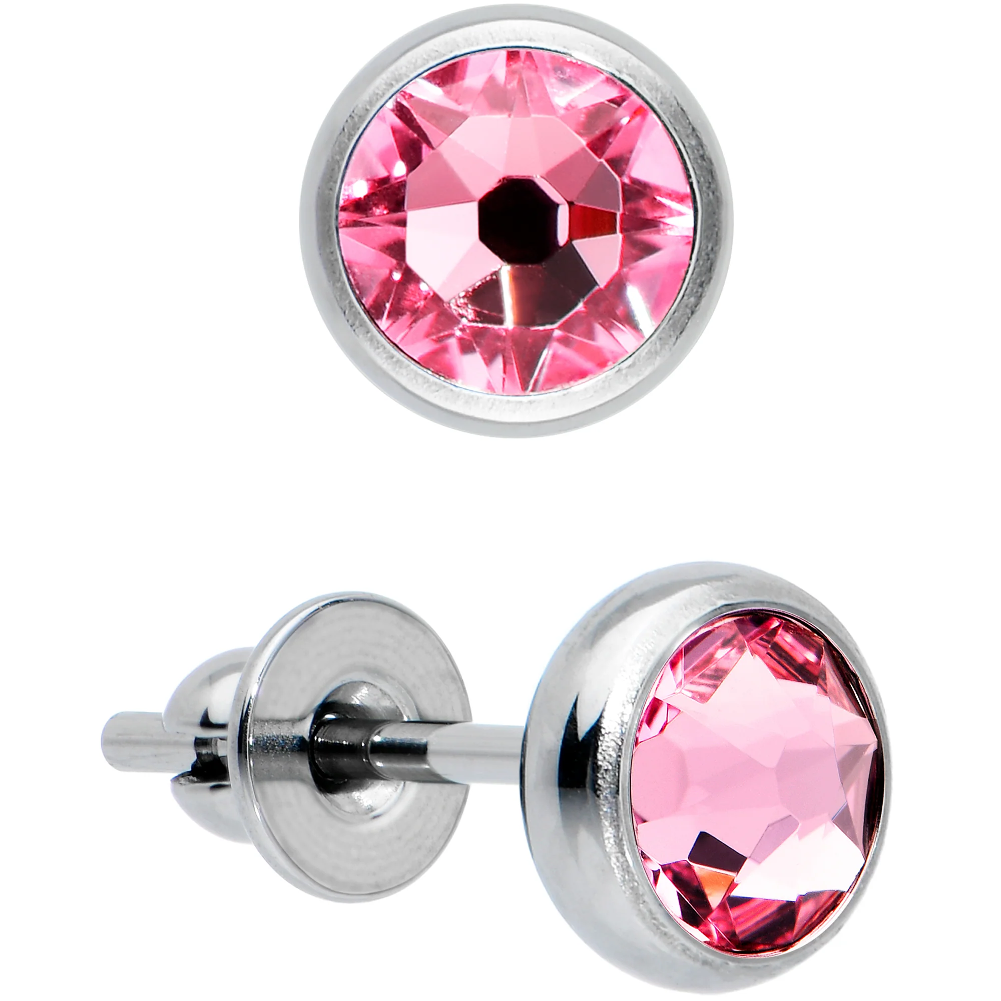 4mm Pink Crystal Implant Grade Titanium Stud Earrings - Image 2