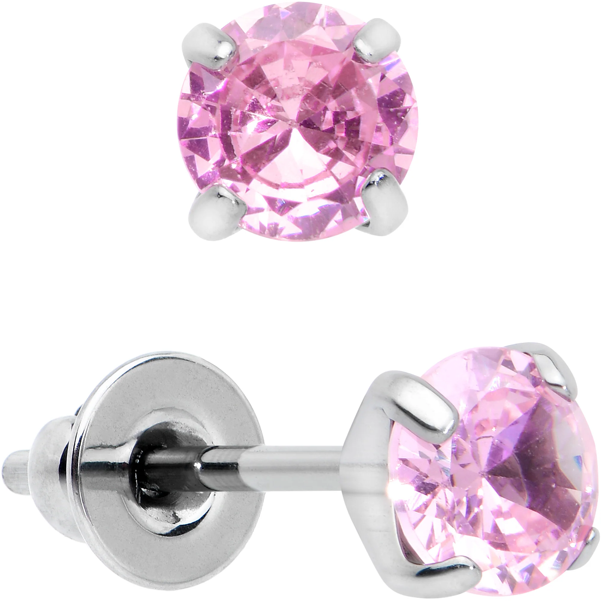 4mm Pink CZ Gem Implant Grade Titanium Stud Earrings - Image 2