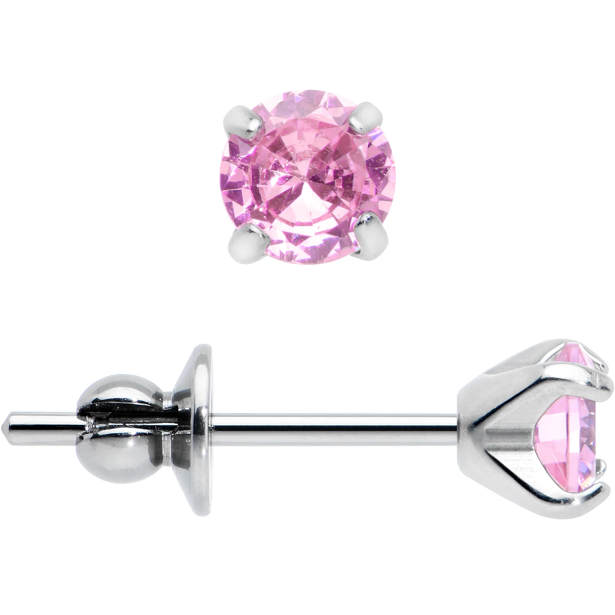 4mm Pink CZ Gem Implant Grade Titanium Stud Earrings - Image 3