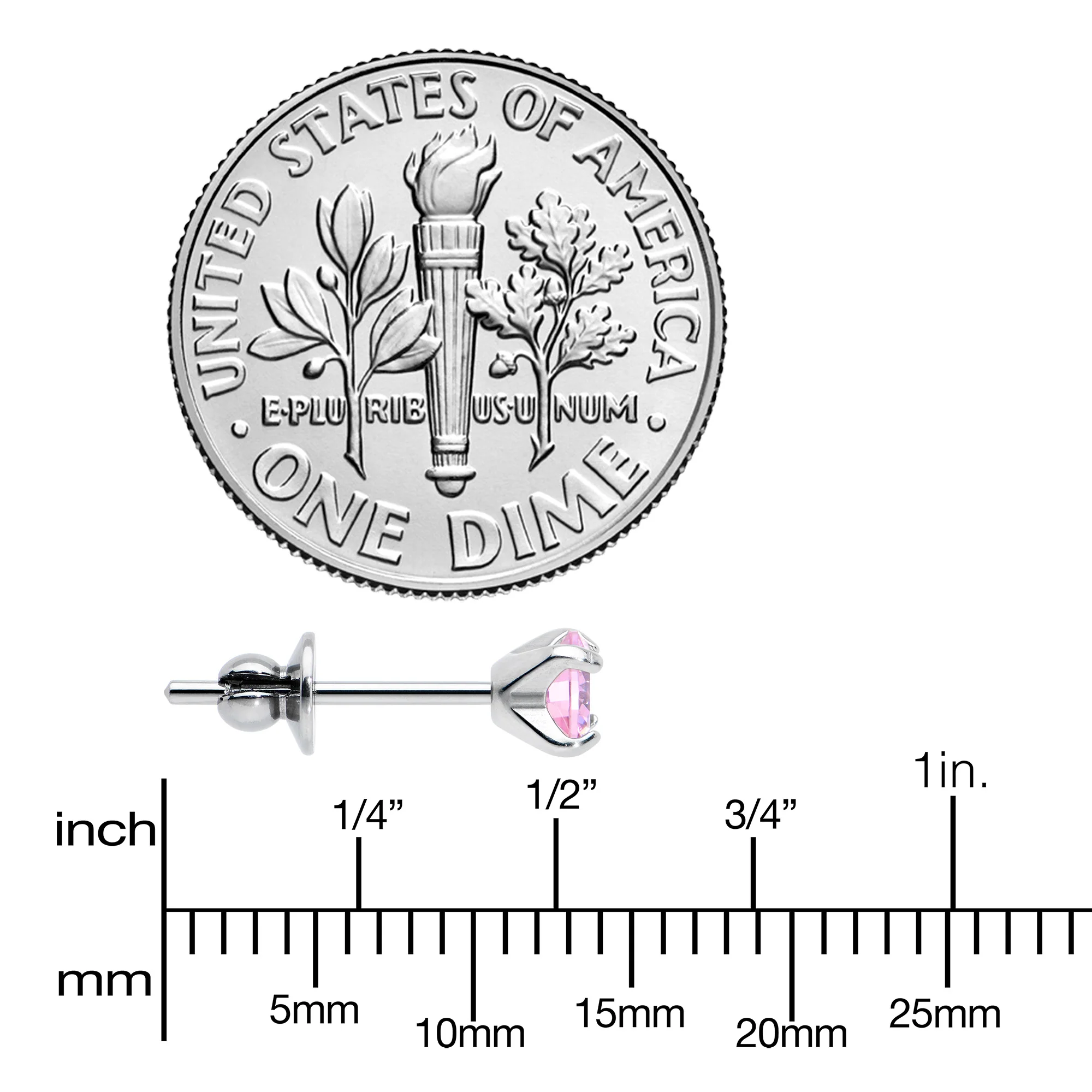 4mm Pink CZ Gem Implant Grade Titanium Stud Earrings - Image 4
