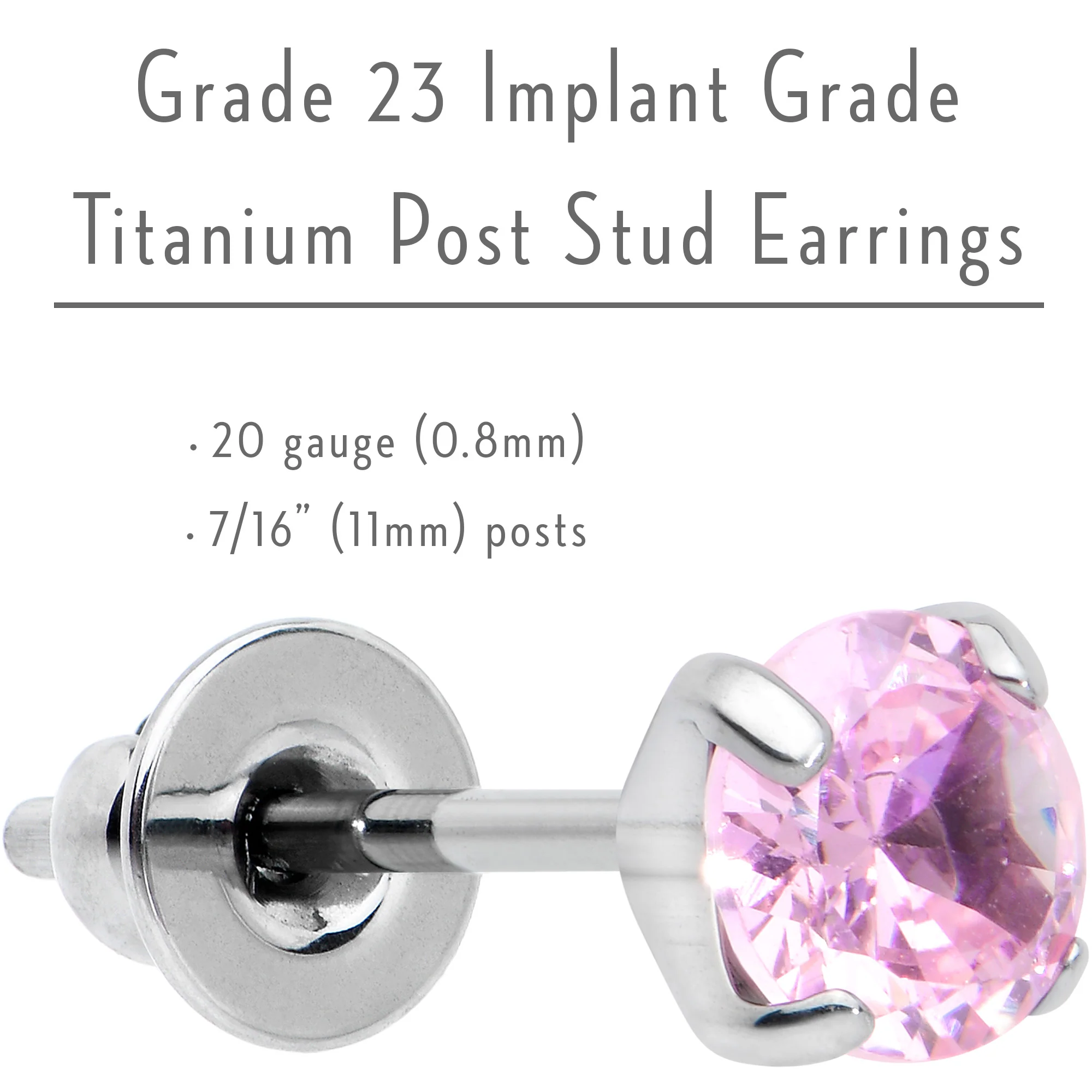 4mm Pink CZ Gem Implant Grade Titanium Stud Earrings - Image 6