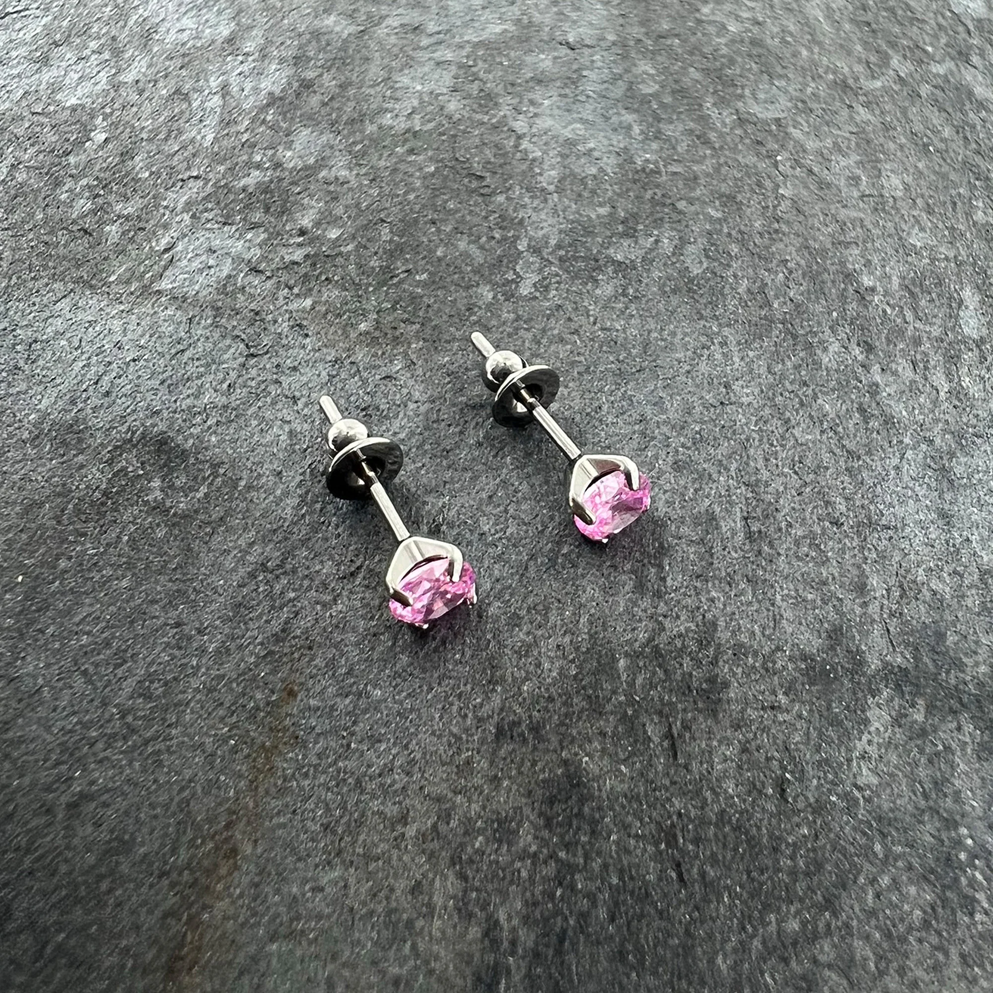 4mm Pink CZ Gem Implant Grade Titanium Stud Earrings - Image 7