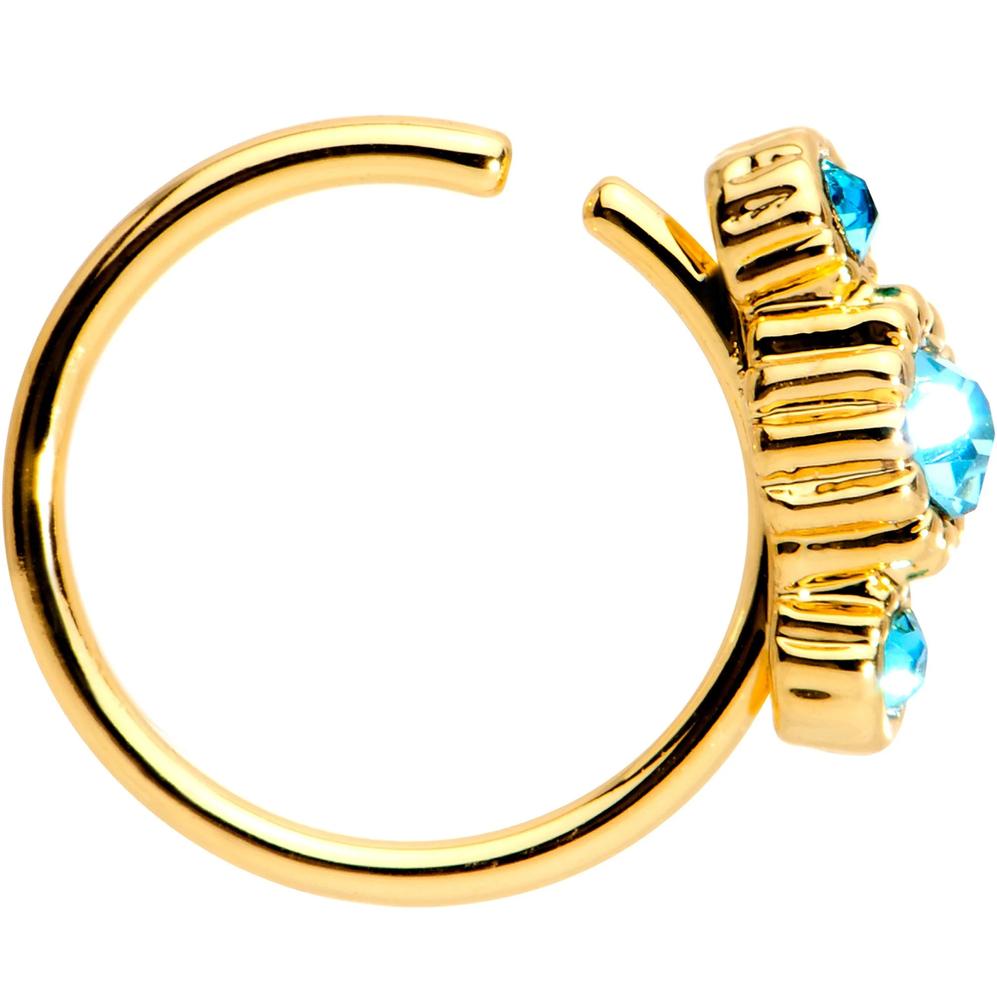 20G 5/16 Aqua CZ Gold Tone Fashion Fusion Seamless Circular Ring - Image 2