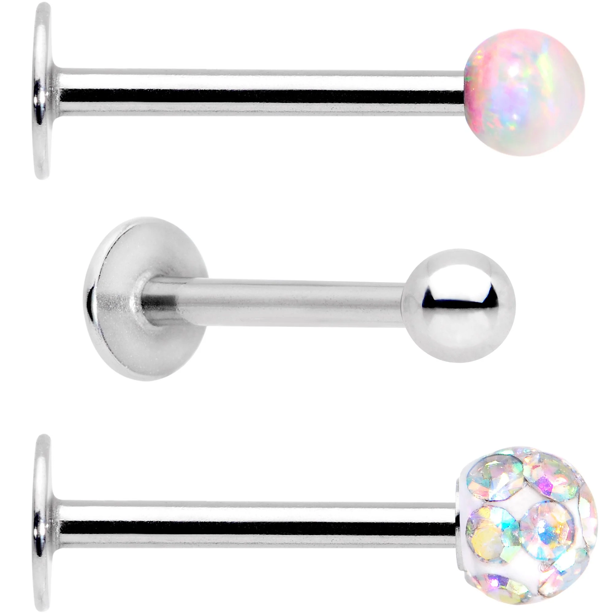 16G 5/16 Aurora Faux Opal Ball Labret Monroe Tragus 3 Pack Set - Image 2
