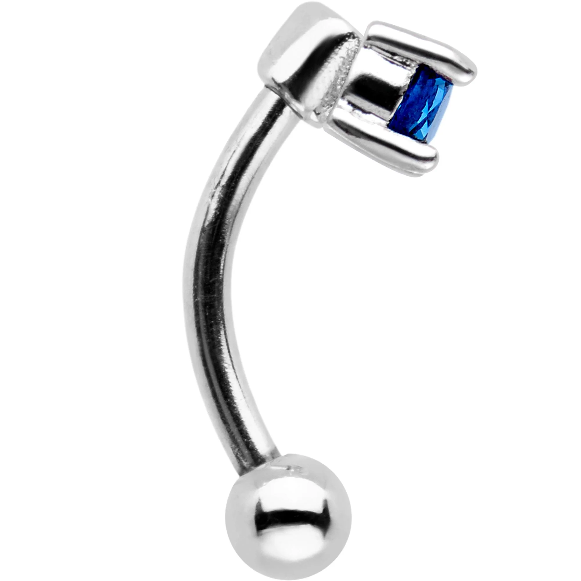 5/16 Blue CZ Gem Fashionista Curved Eyebrow Rook Earring - Image 2