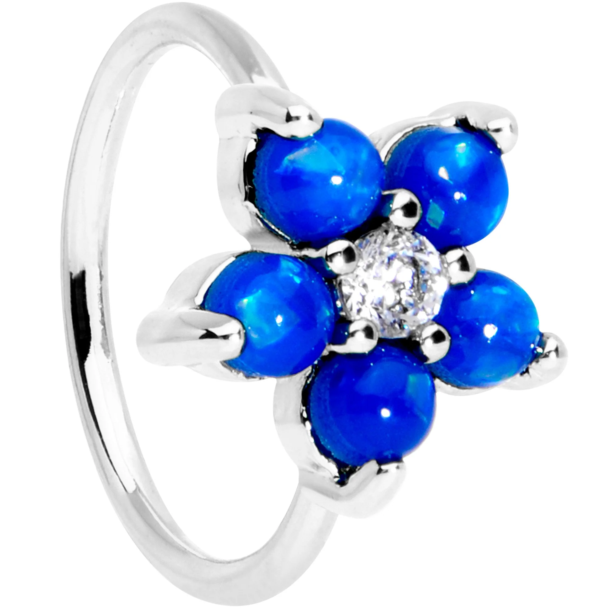 20G 5/16 Clear CZ Blue Faux Opal Flower Seamless Circular Ring - Image 3