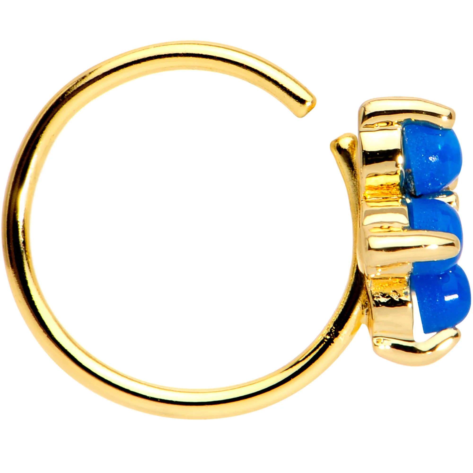 20G Clear CZ Blue Faux Opal Gold Tone Flower Circular Ring - Image 2