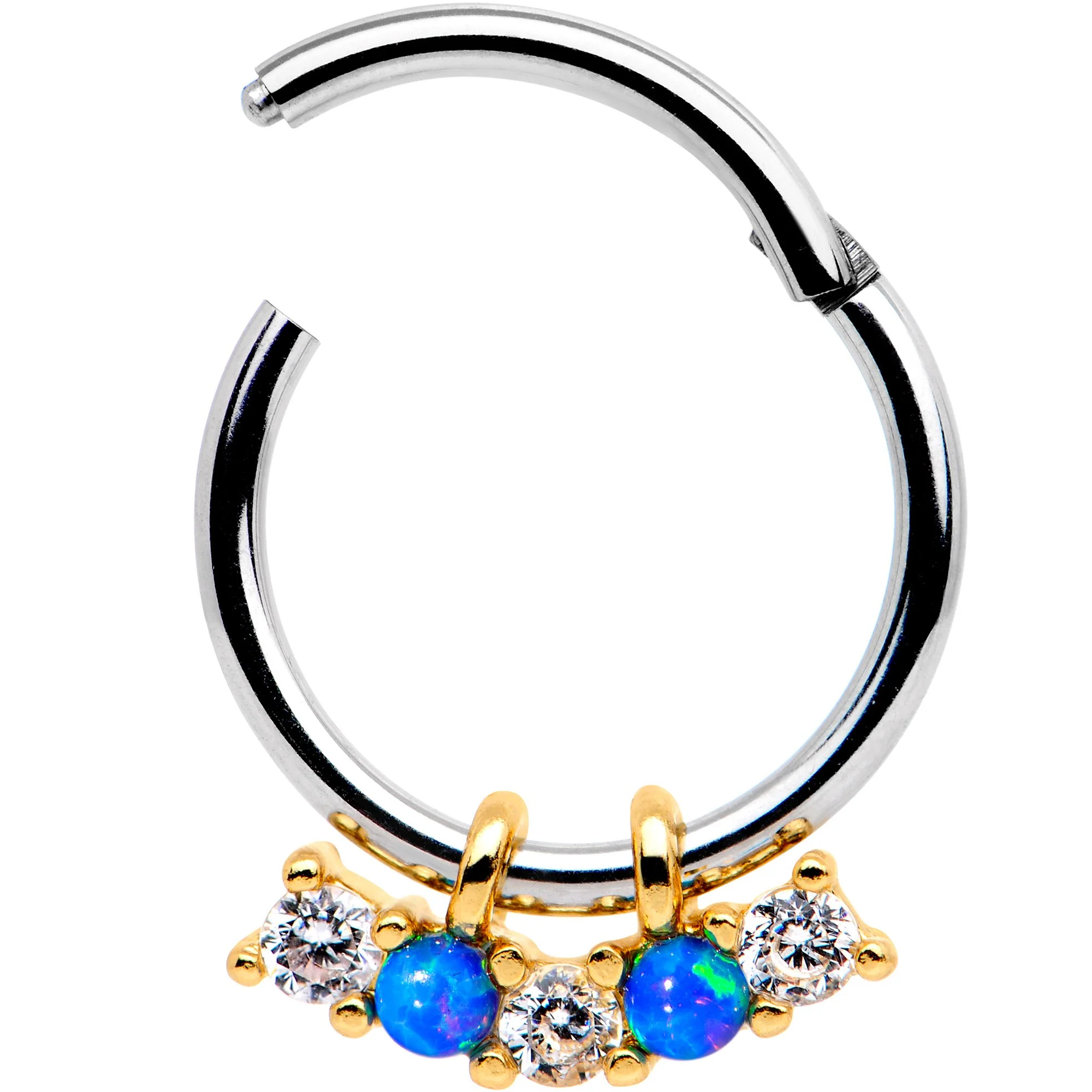 16G 5/16 Blue Synthetic Opal Dazzle Hinged Segment Ring - Image 2